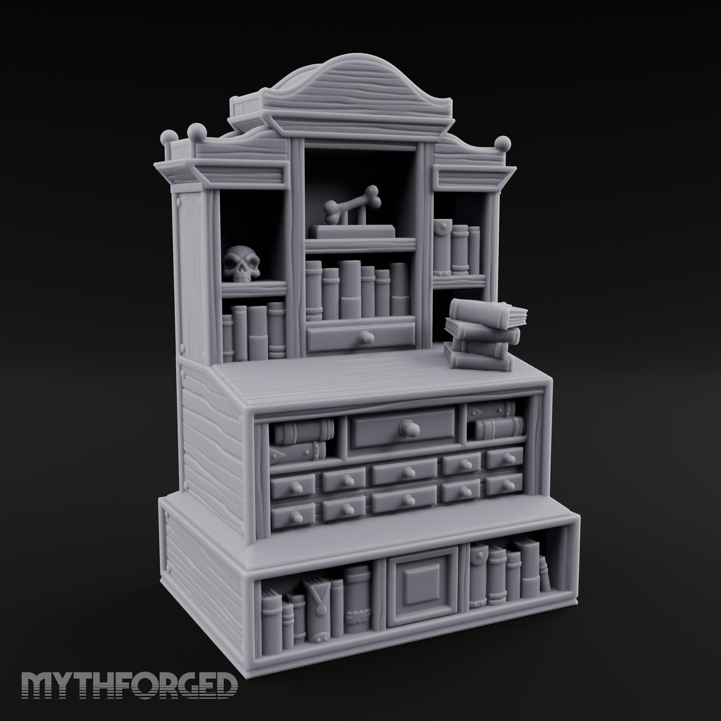 Bone-Displayed Drawer-Banked Scholar's Grand Cabinet Bookcase gallery 2