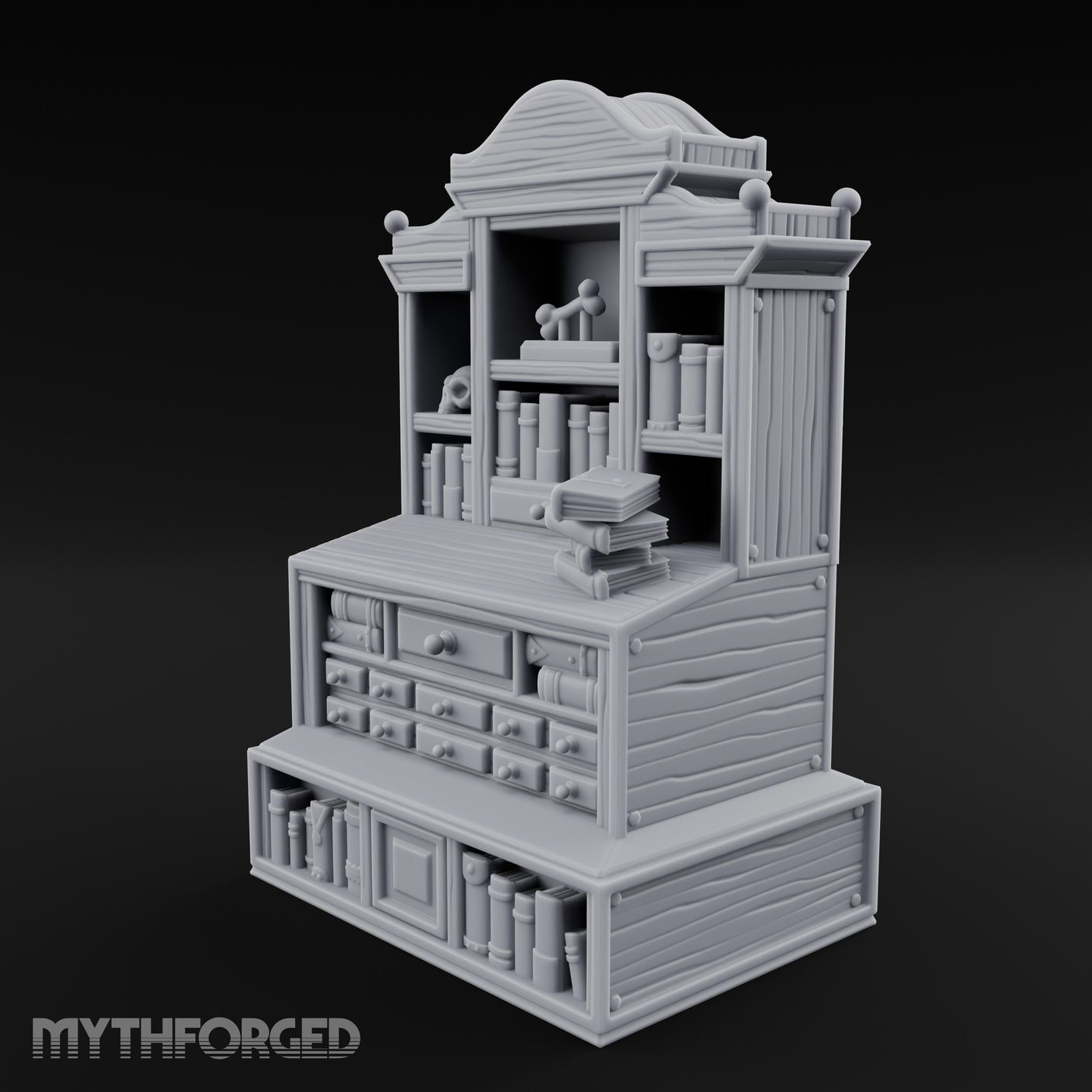 Bone-Displayed Drawer-Banked Scholar's Grand Cabinet Bookcase gallery 8