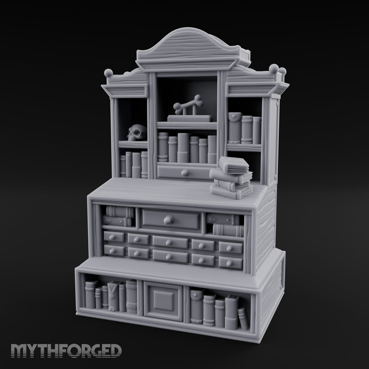Bone-Displayed Drawer-Banked Scholar's Grand Cabinet Bookcase gallery 9