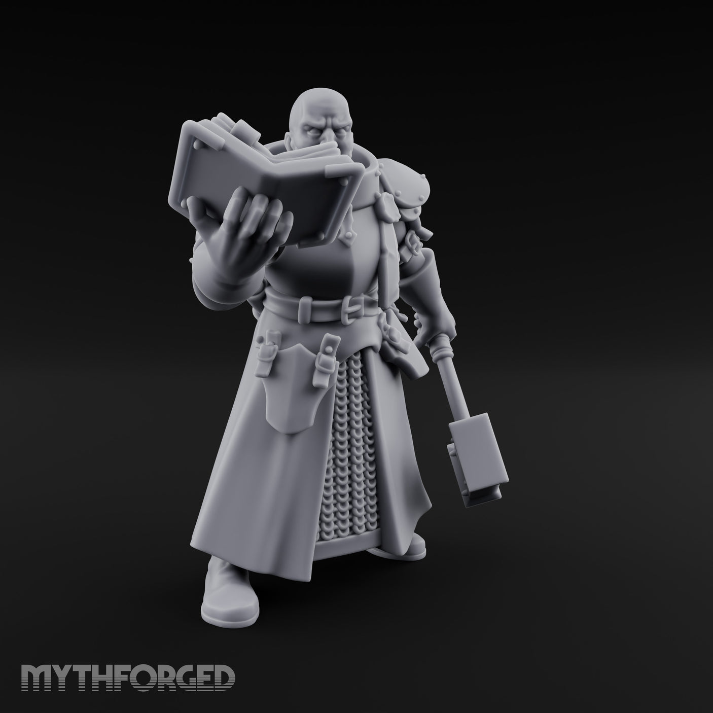 Book Reading Hammer Dangling Human Battle Priest Miniature for Dungeons and Dragons, Pathfinder or other TTRPGs