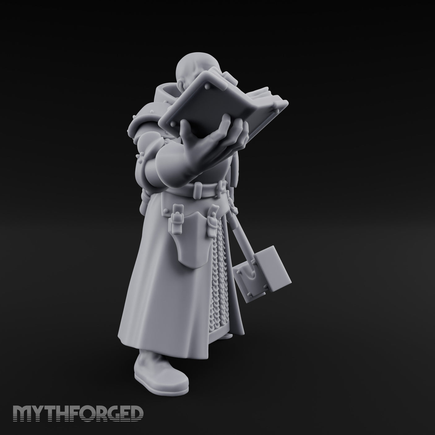 Book Reading Hammer Dangling Human Battle Priest Miniature for Dungeons and Dragons, Pathfinder or other TTRPGs