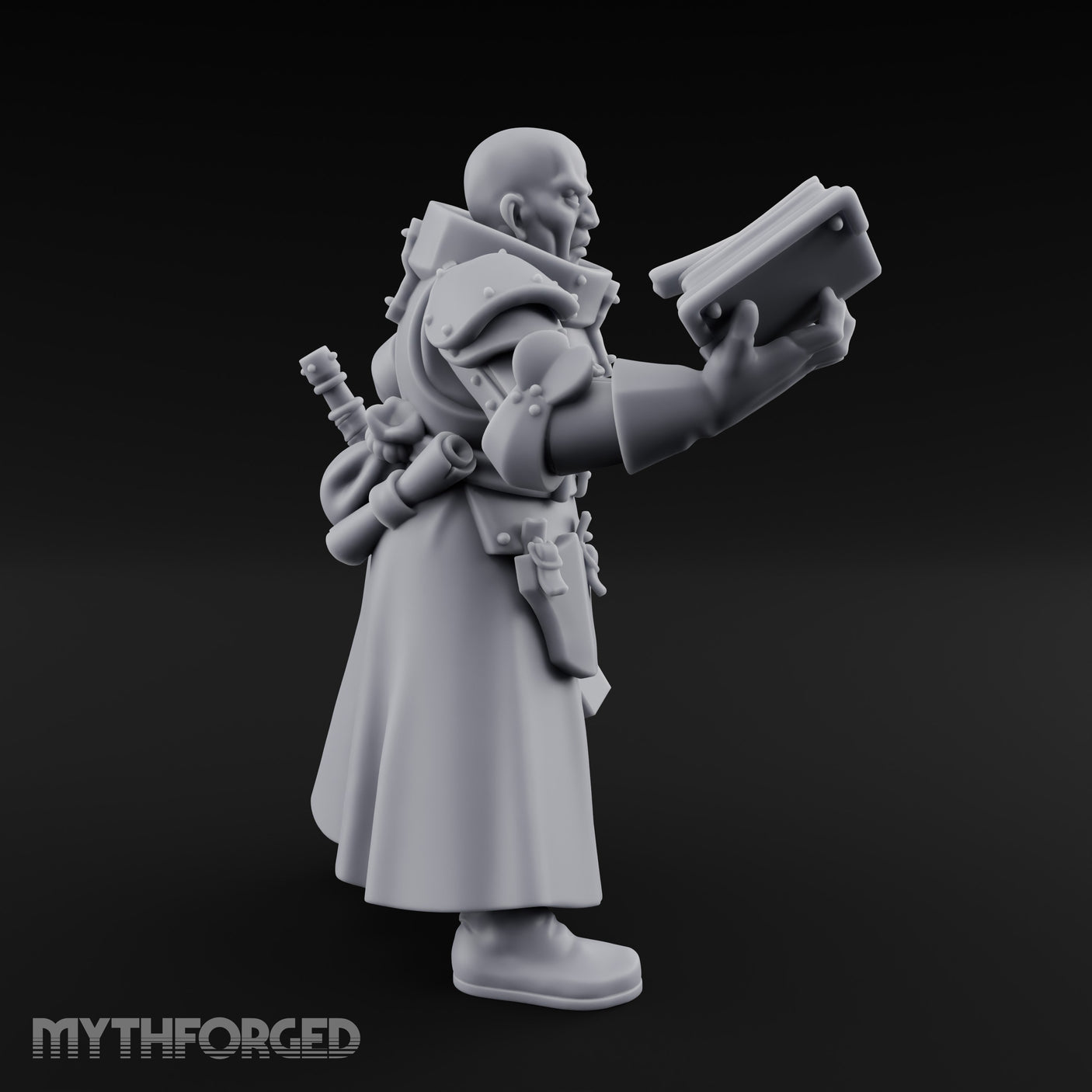 Book Reading Hammer Dangling Human Battle Priest Miniature for Dungeons and Dragons, Pathfinder or other TTRPGs