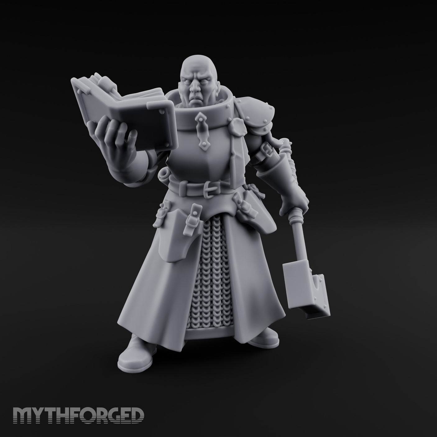 Book Reading Hammer Dangling Human Battle Priest Miniature for Dungeons and Dragons, Pathfinder or other TTRPGs