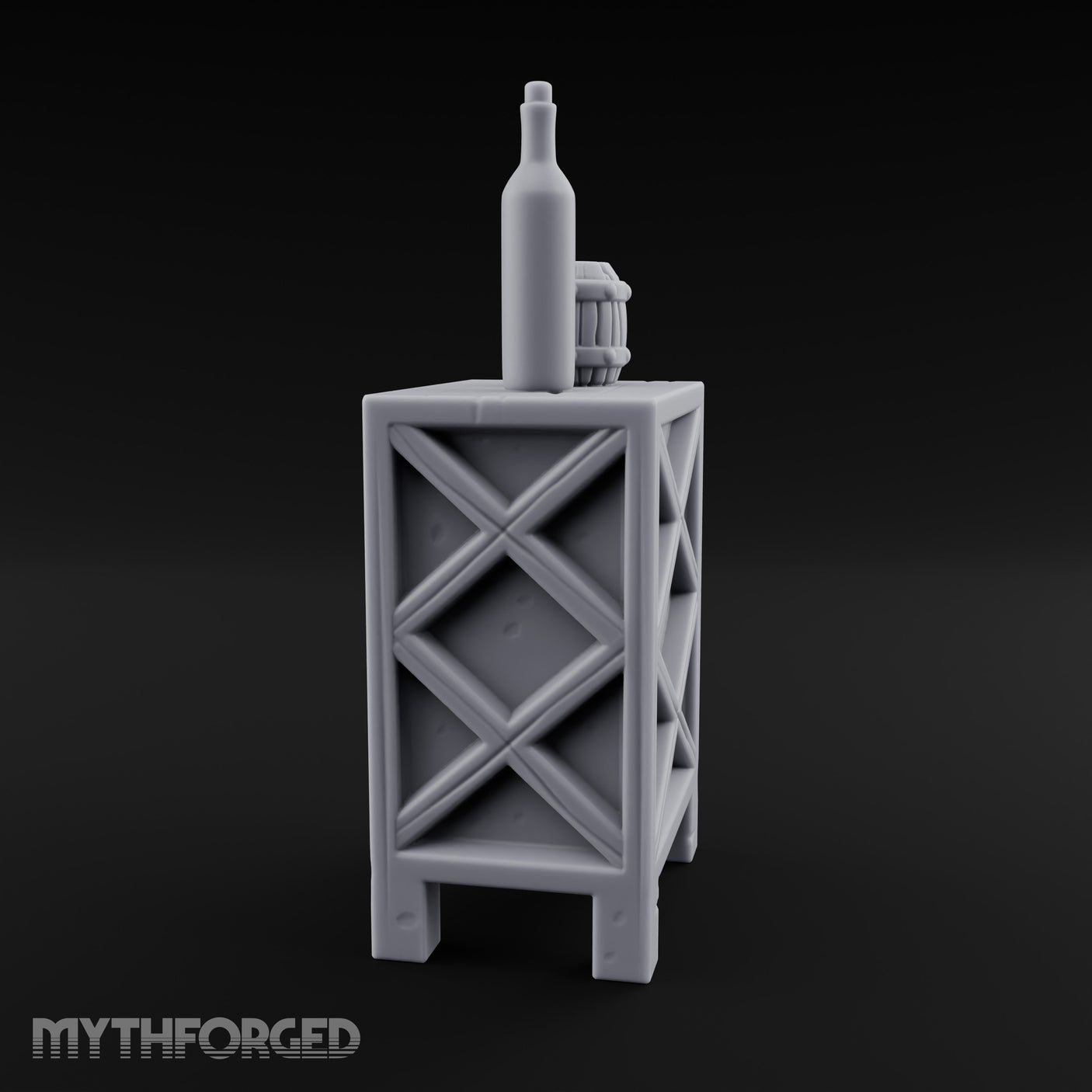 Bottle-Topped Barrel-Mugged Tavern Side Cabinet Miniature for Dungeons and Dragons, Pathfinder or other TTRPGs