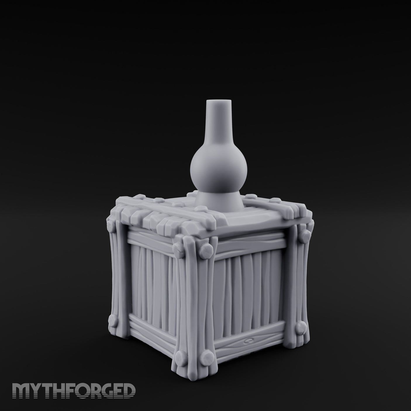 Bottle-Topped Plank-Bolted Storage Crate Miniature for Dungeons and Dragons, Pathfinder or other TTRPGs