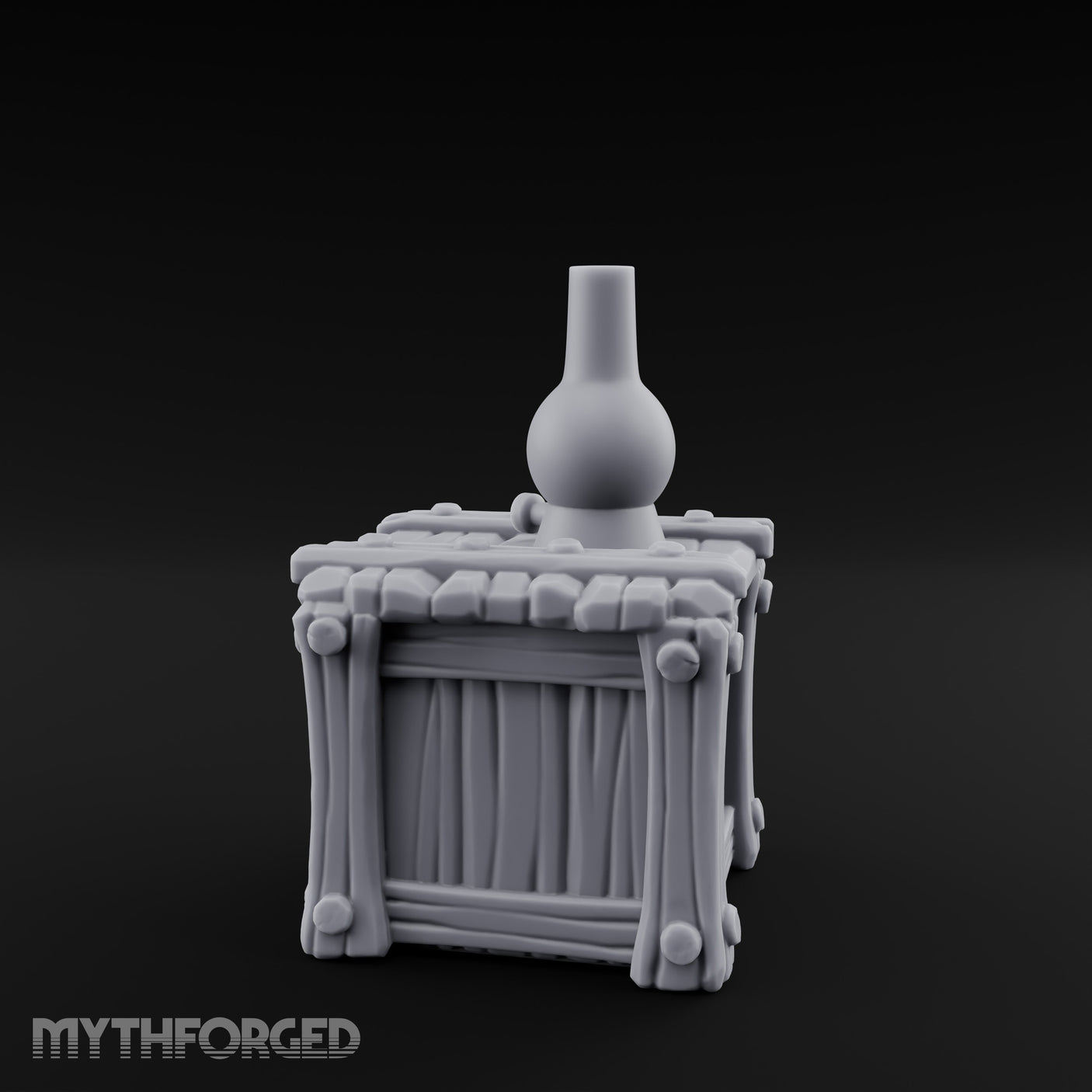 Bottle-Topped Plank-Bolted Storage Crate Miniature for Dungeons and Dragons, Pathfinder or other TTRPGs