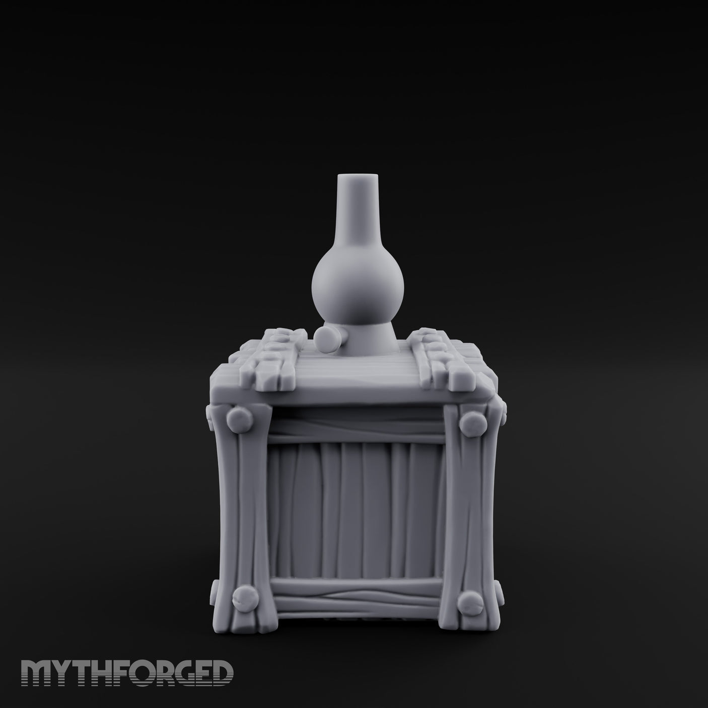 Bottle-Topped Plank-Bolted Storage Crate Miniature for Dungeons and Dragons, Pathfinder or other TTRPGs
