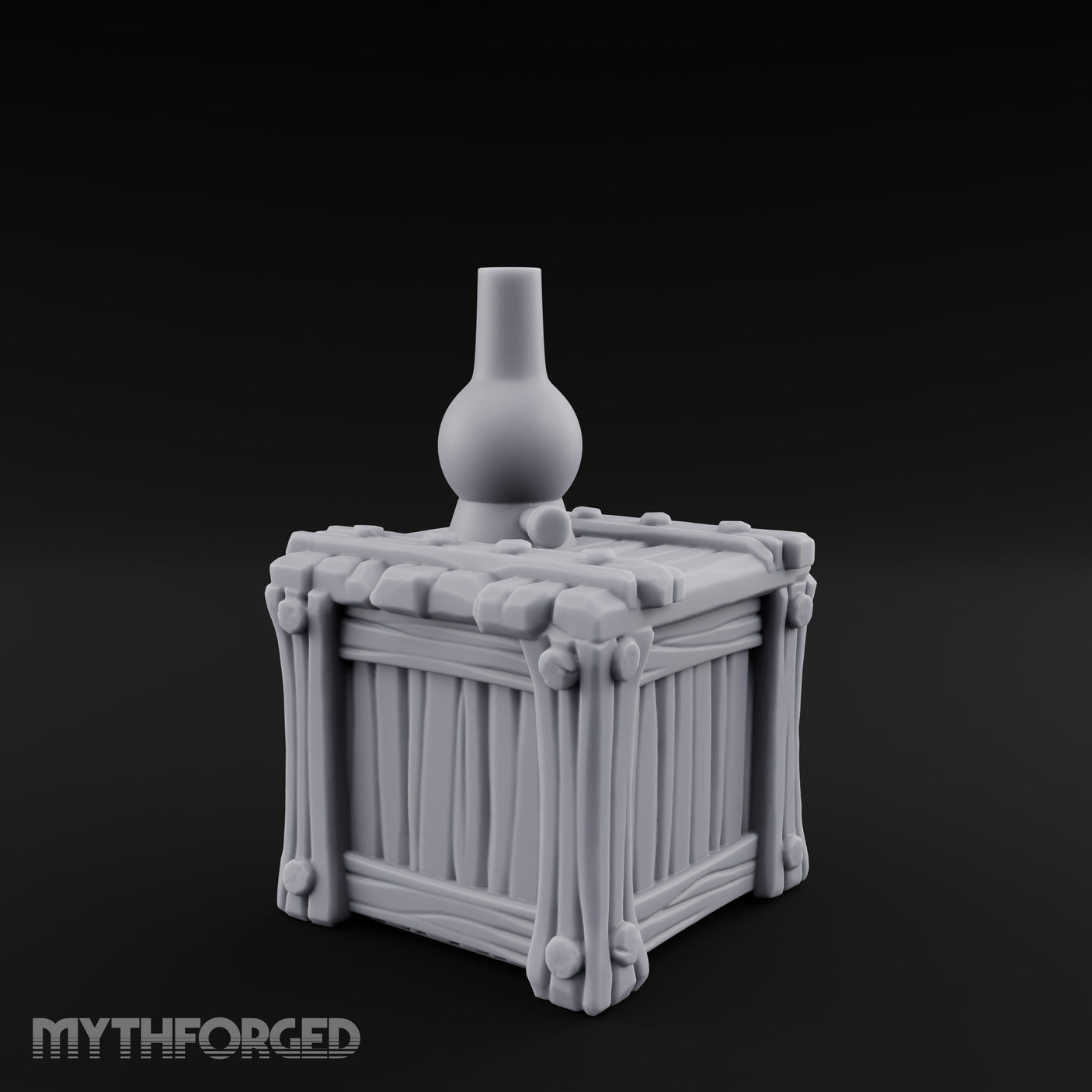 Bottle-Topped Plank-Bolted Storage Crate Miniature for Dungeons and Dragons, Pathfinder or other TTRPGs