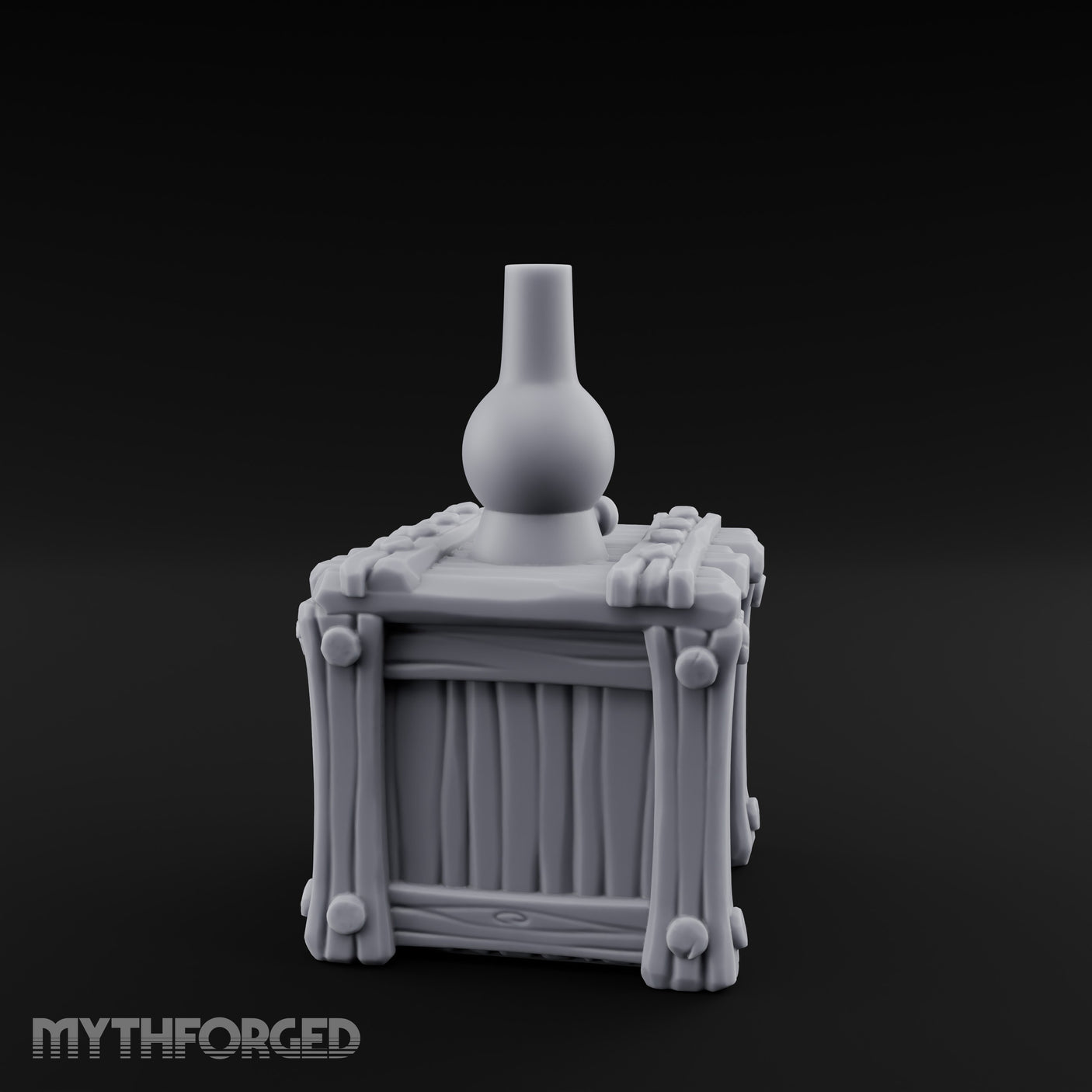Bottle-Topped Plank-Bolted Storage Crate Miniature for Dungeons and Dragons, Pathfinder or other TTRPGs