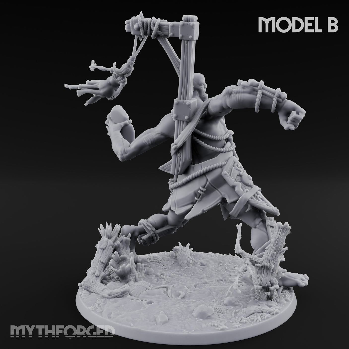 Boulder Launching Hill Giant Hunters B Miniature for Dungeons and Dragons, Pathfinder or other TTRPGs