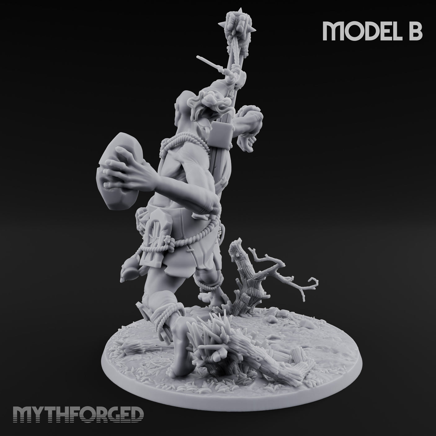 Boulder Launching Hill Giant Hunters B Miniature for Dungeons and Dragons, Pathfinder or other TTRPGs