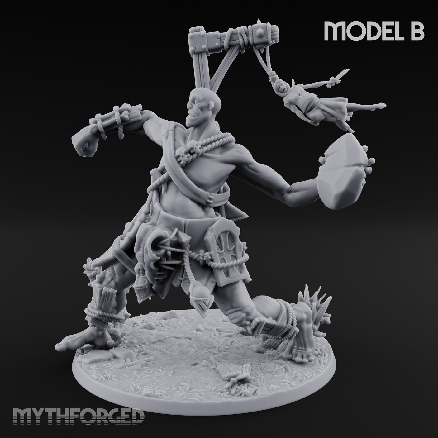 Boulder Launching Hill Giant Hunters B Miniature for Dungeons and Dragons, Pathfinder or other TTRPGs