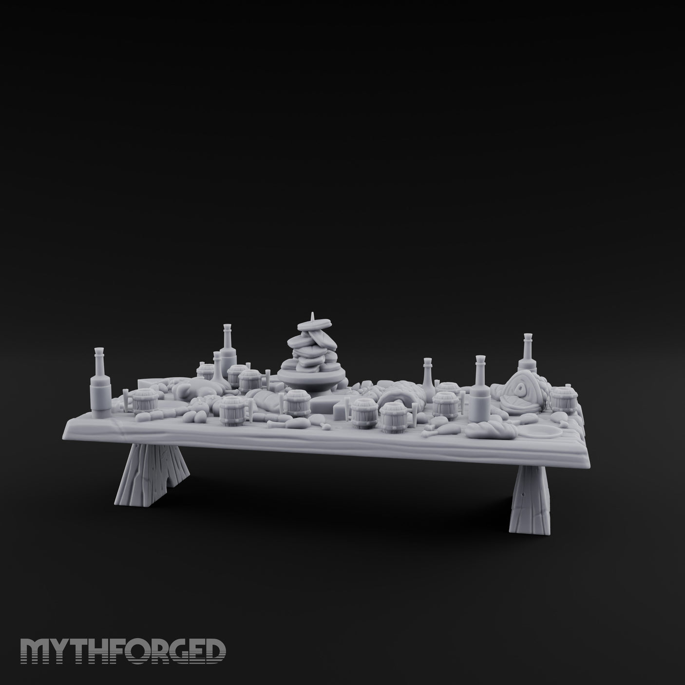 Bread-Piled Flagon-Crowded Feast Banquet Table Miniature for Dungeons and Dragons, Pathfinder or other TTRPGs