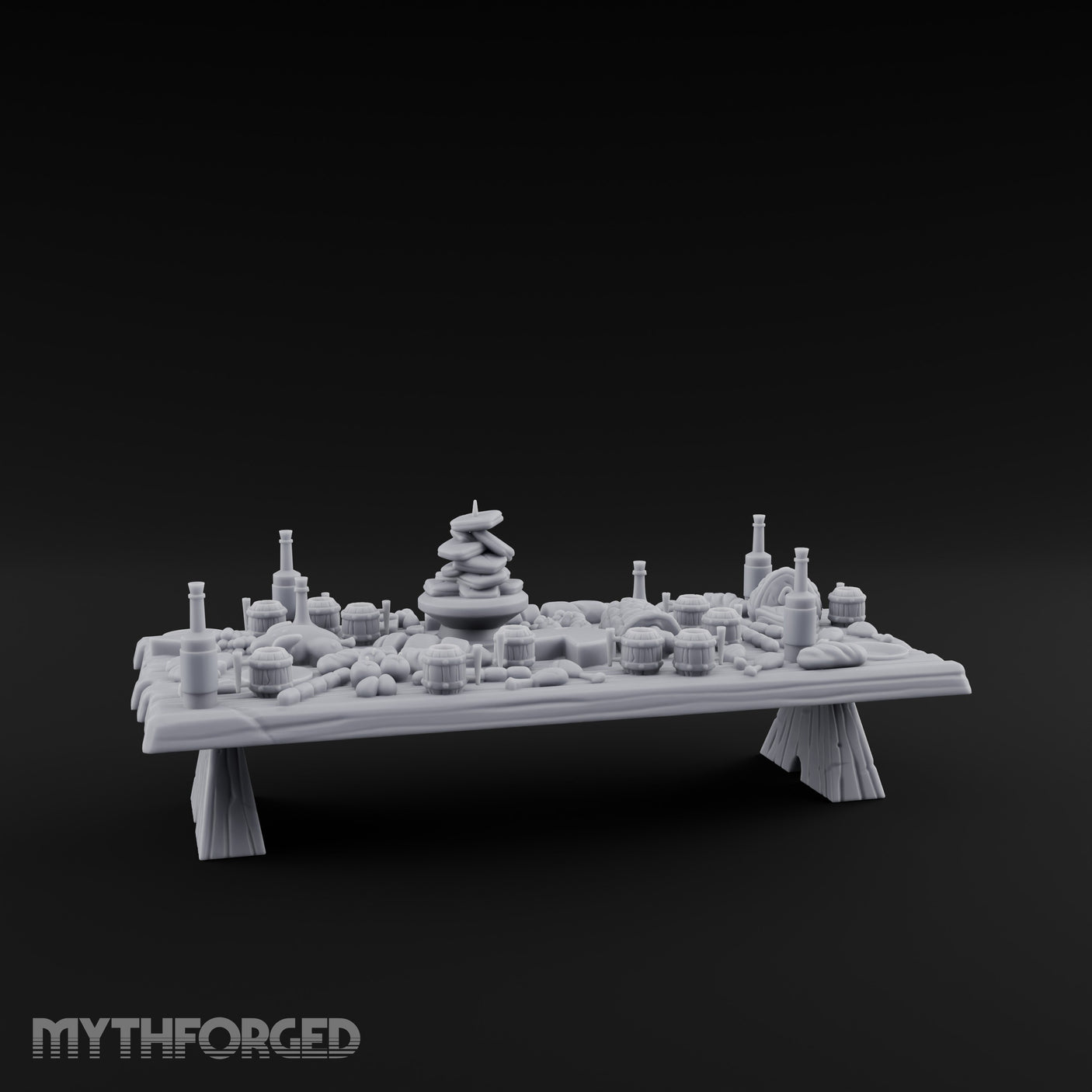 Bread-Piled Flagon-Crowded Feast Banquet Table Miniature for Dungeons and Dragons, Pathfinder or other TTRPGs