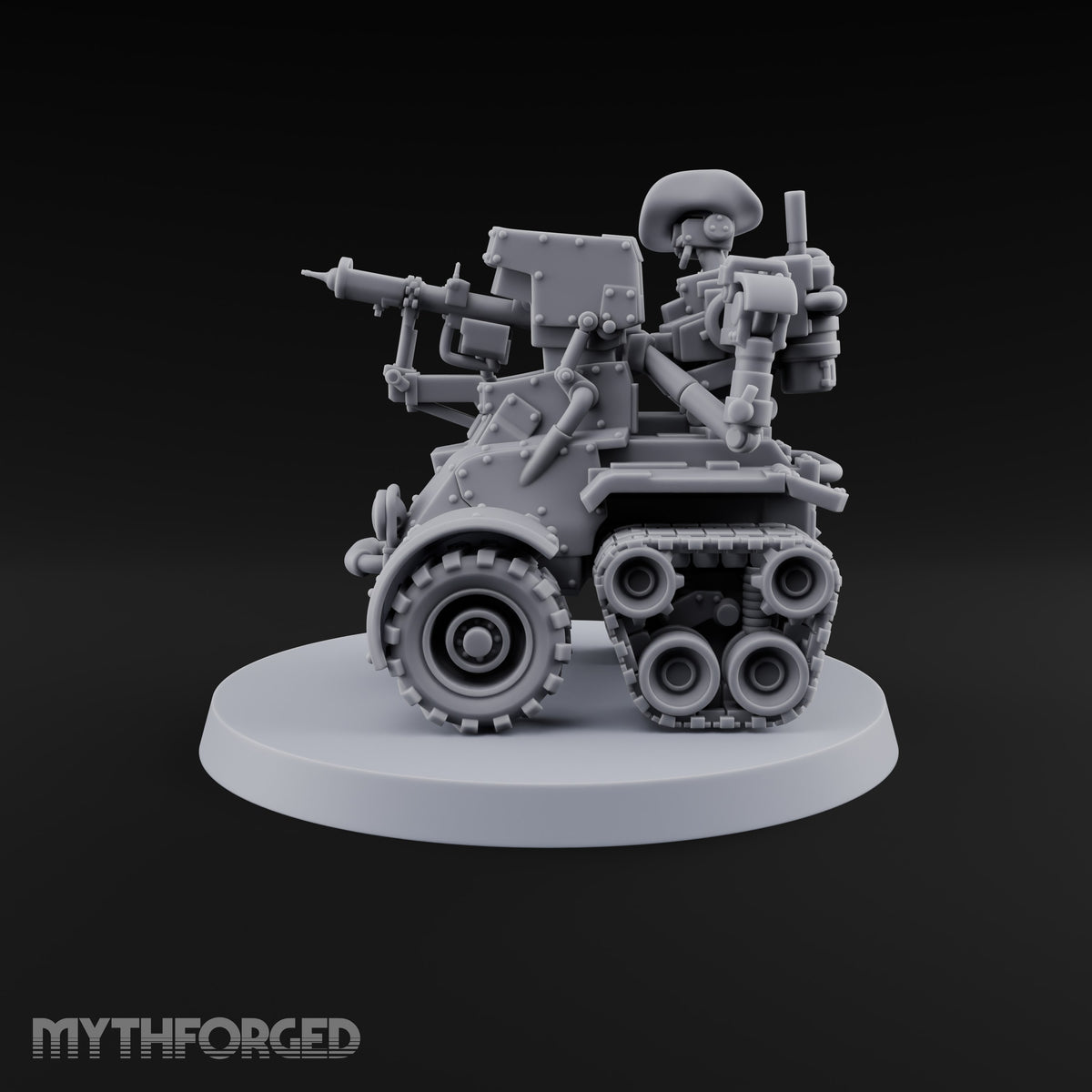 Hat Tipped, Barrel Levelled Warforged Tracked Anti-Tank Automaton