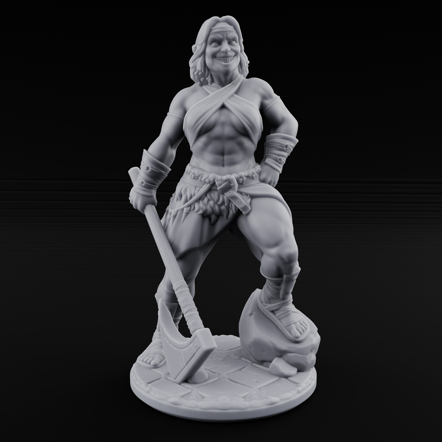 Grinning Ear To Ear Human Barbarian Miniature for Dungeons and Dragons, Pathfinder or other TTRPGs