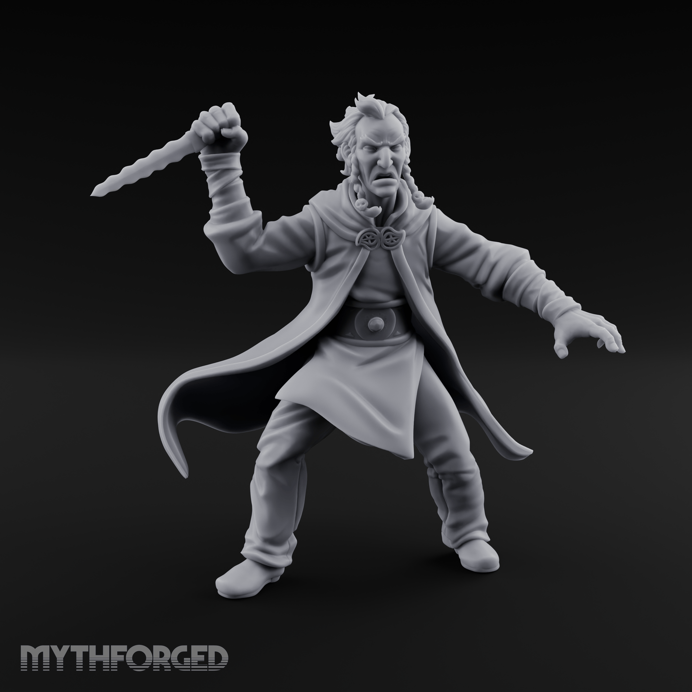 Dagger Raised Defiant Angry Human Miniature for Dungeons and Dragons, Pathfinder or other TTRPGs