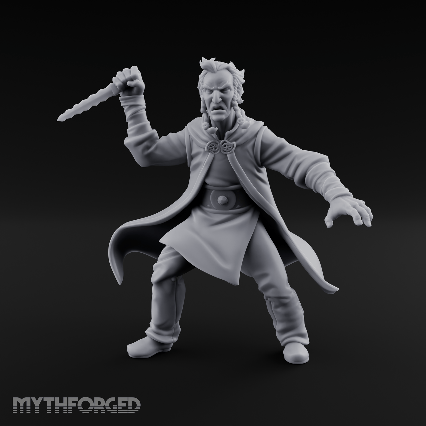 Dagger Raised Defiant Angry Human Miniature for Dungeons and Dragons, Pathfinder or other TTRPGs