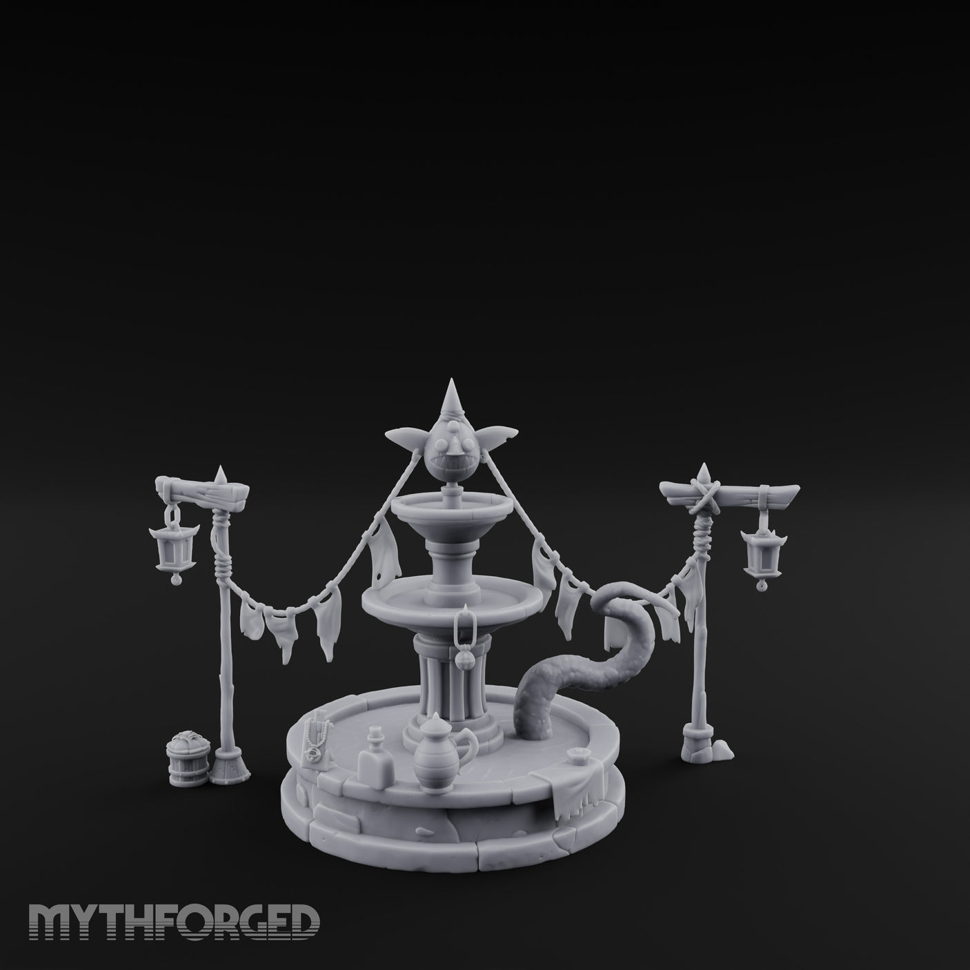 Bunting-Strung Lantern-Flanked Goblin Market Fountain Set gallery 1
