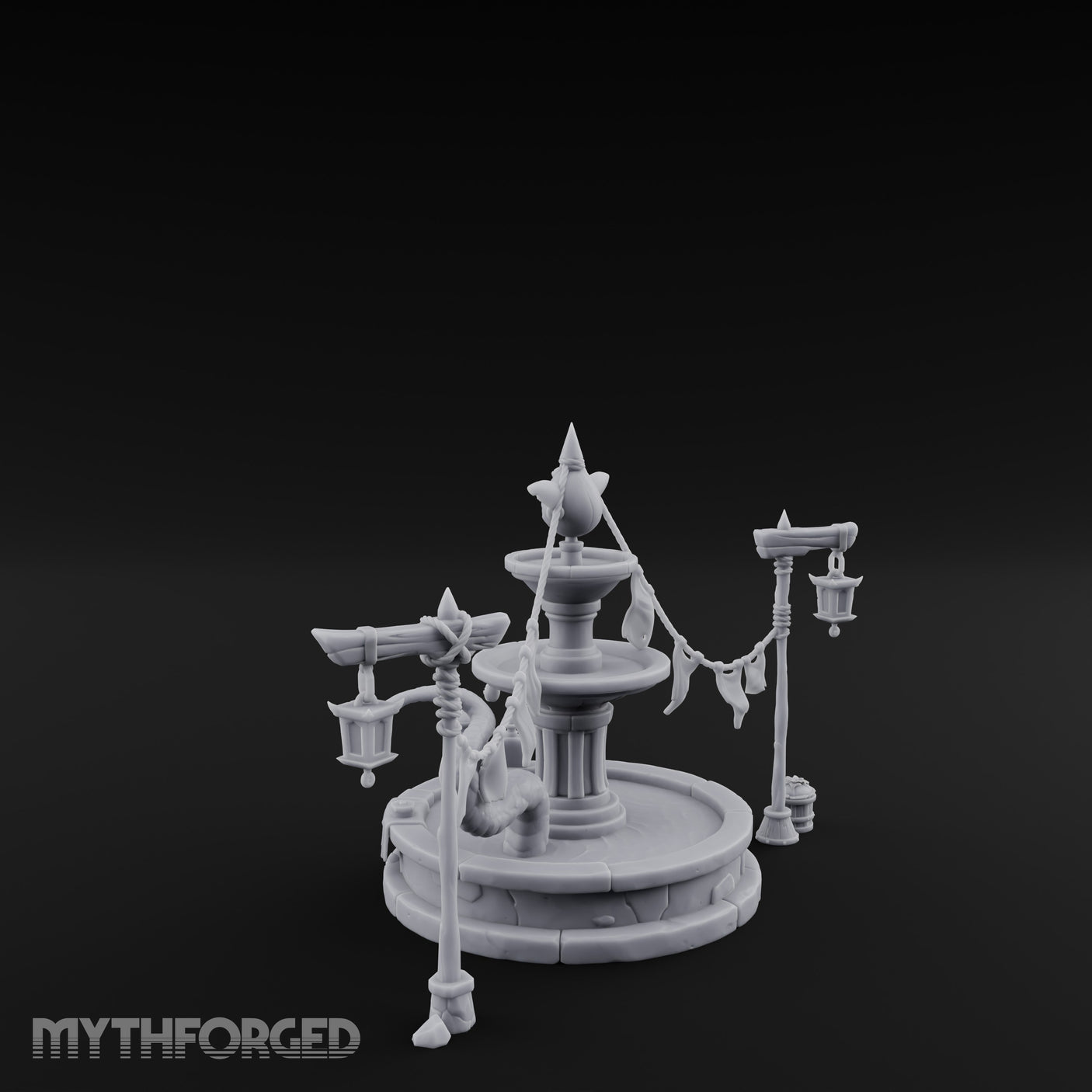 Bunting-Strung Lantern-Flanked Goblin Market Fountain Set gallery 6