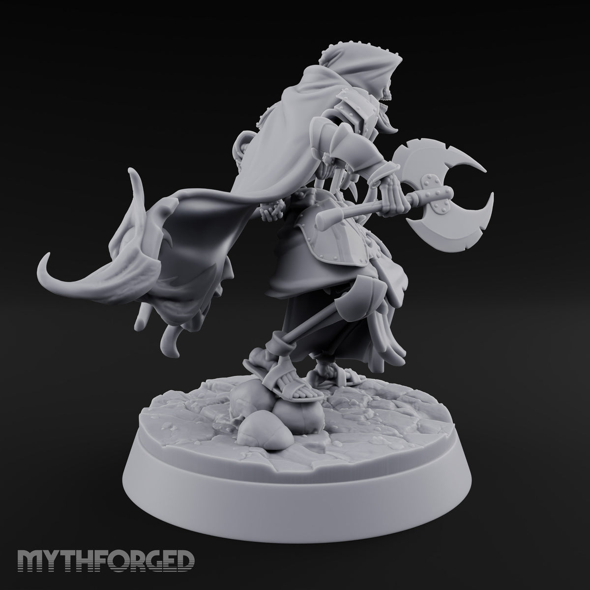 Skulls Aflame Skeleton Warrior D — Axe & Crescent Blade