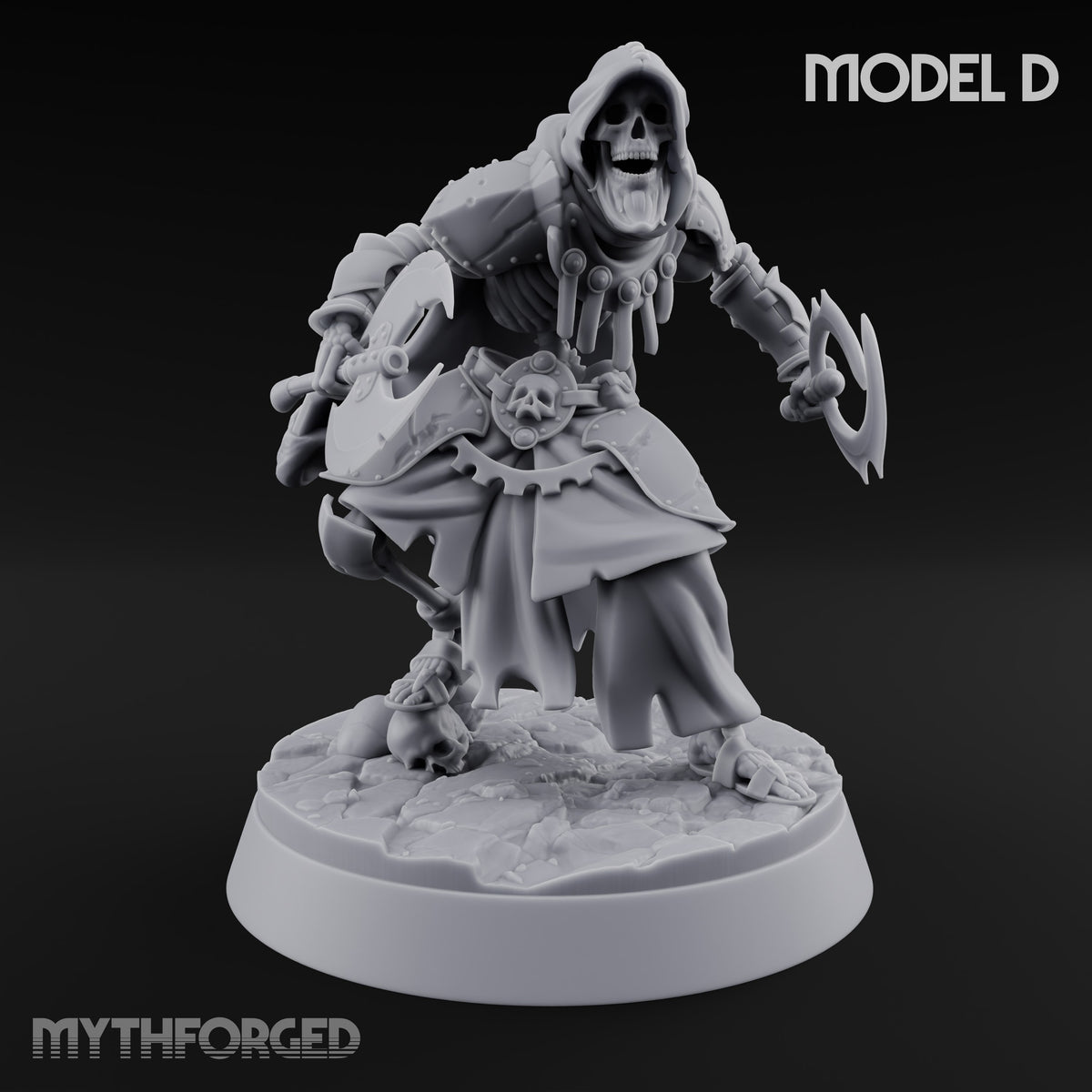 Skulls Aflame Skeleton Warrior D — Axe & Crescent Blade