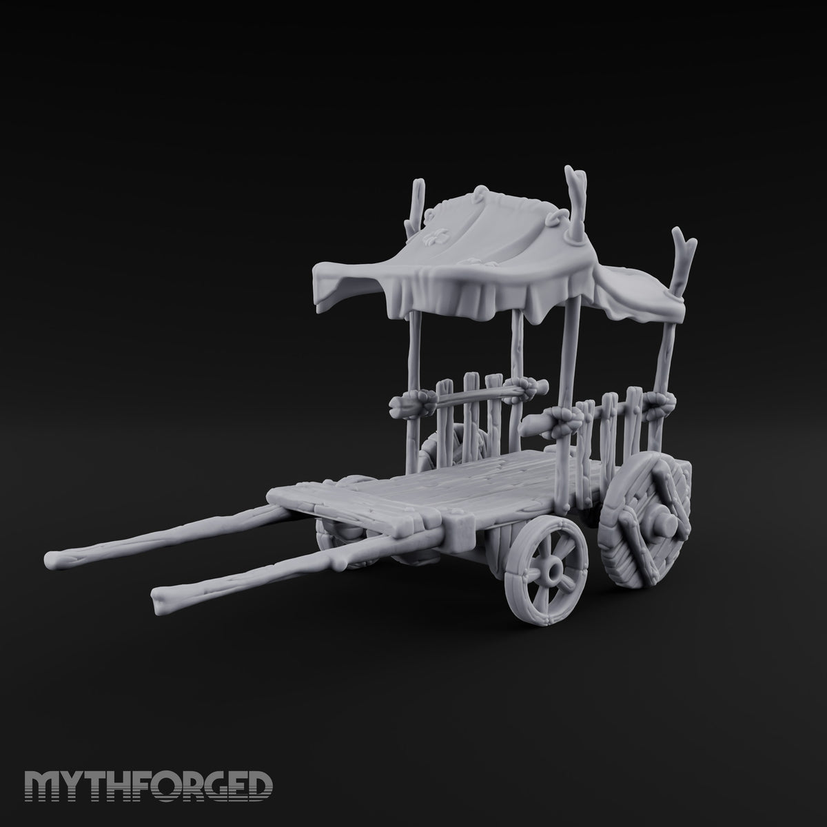 Awning Up, Shafts Down Wooden Market Cart with Canopy