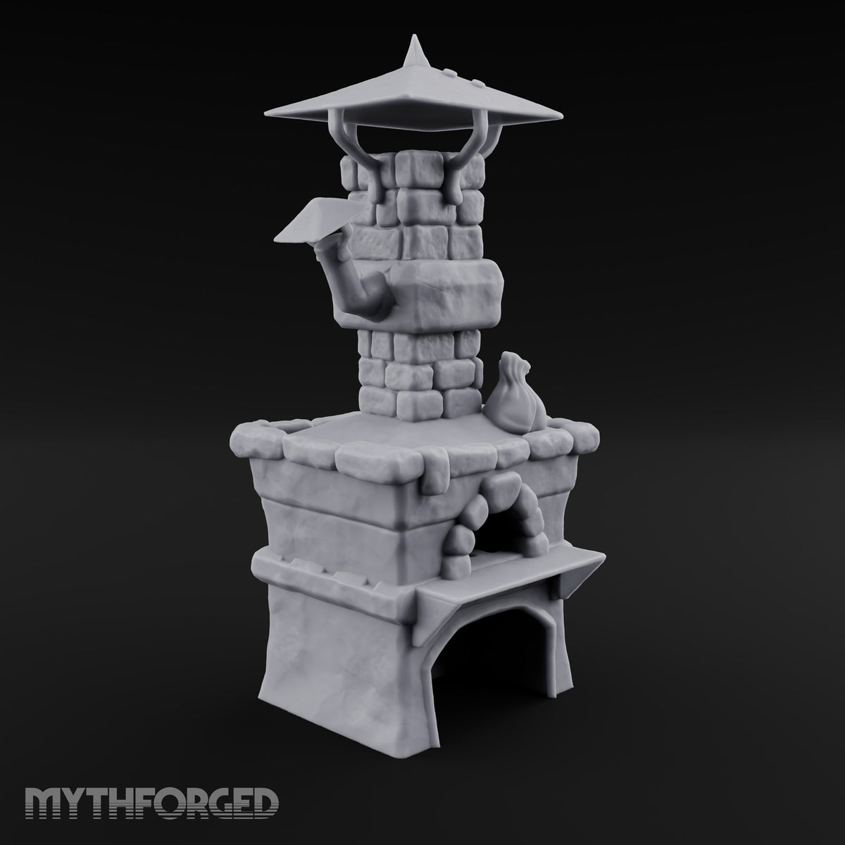 Smoke Rises Through the Mushroom Cap Stone Oven with Tall Chimney