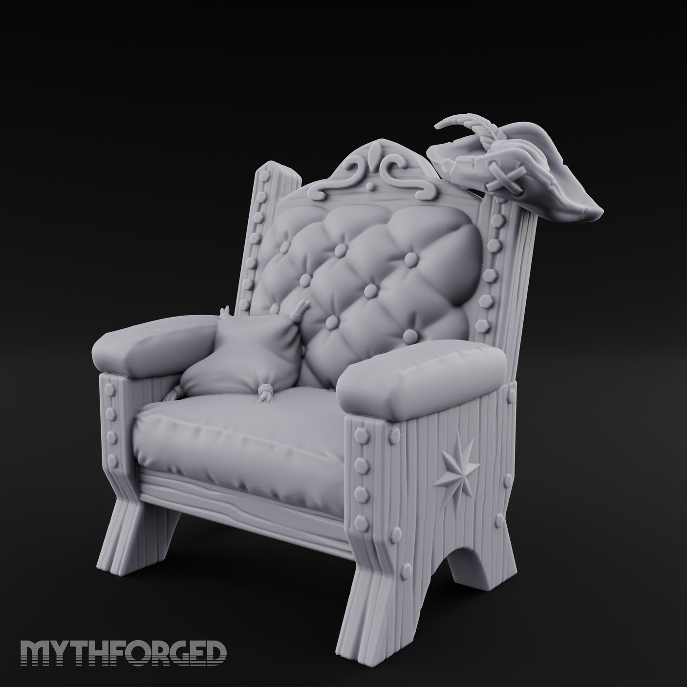 Button-Tufted Noble Captain's Armchair Miniature for Dungeons and Dragons, Pathfinder or other TTRPGs
