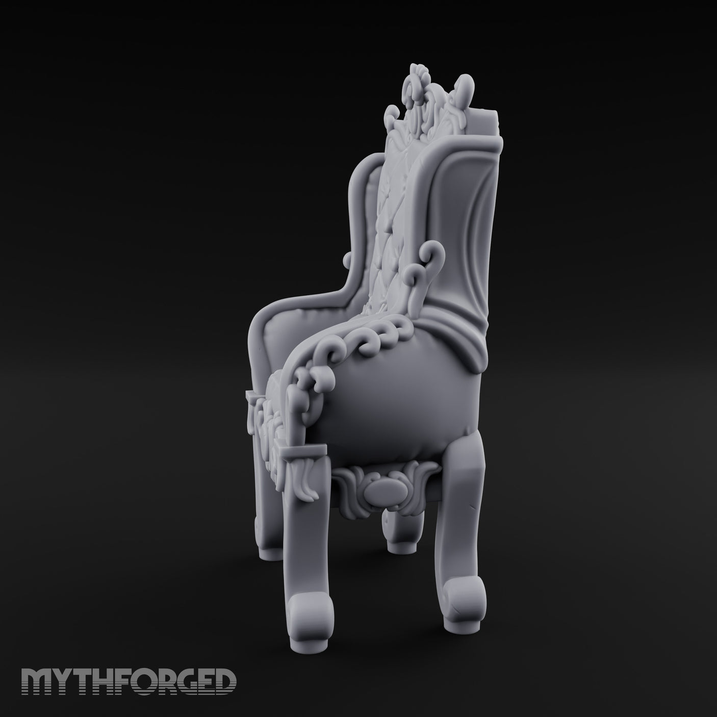 Button-Tufted Scroll-Carved Noble Armchair Miniature for Dungeons and Dragons, Pathfinder or other TTRPGs