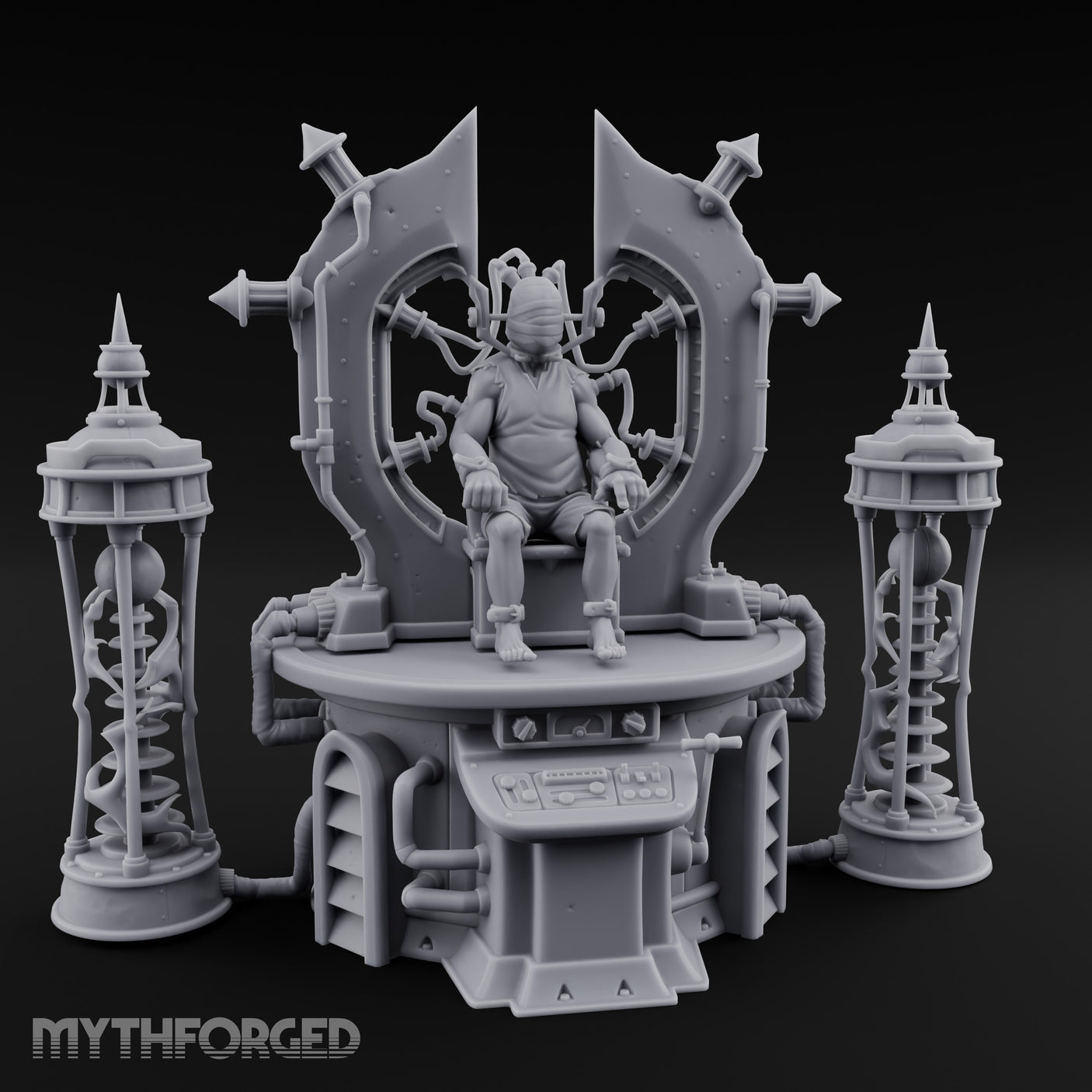 Cable-Pierced Spike-Crowned Mind Control Throne Set Miniature for Dungeons and Dragons, Pathfinder or other TTRPGs