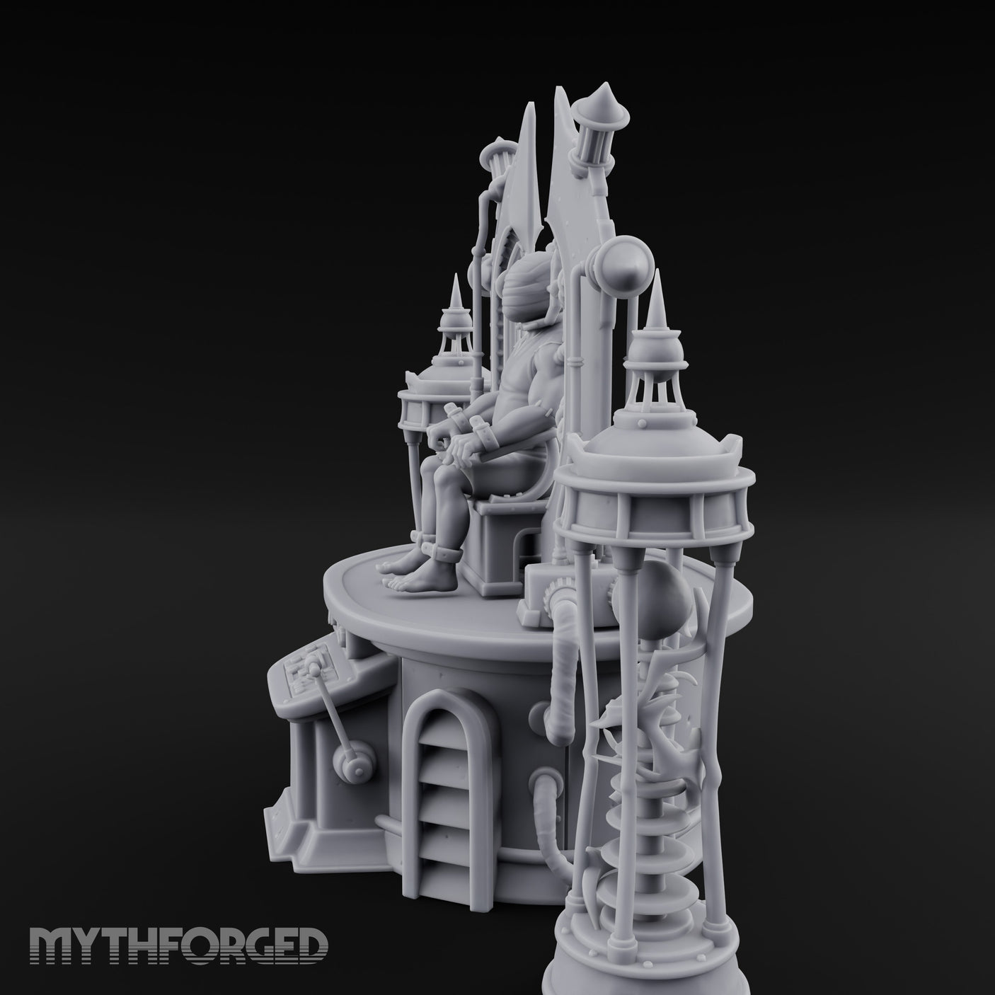 Cable-Pierced Spike-Crowned Mind Control Throne Set Miniature for Dungeons and Dragons, Pathfinder or other TTRPGs