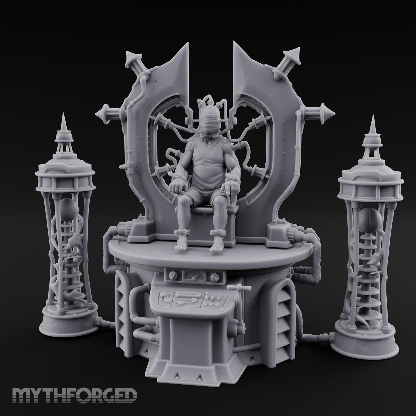 Cable-Pierced Spike-Crowned Mind Control Throne Set Miniature for Dungeons and Dragons, Pathfinder or other TTRPGs