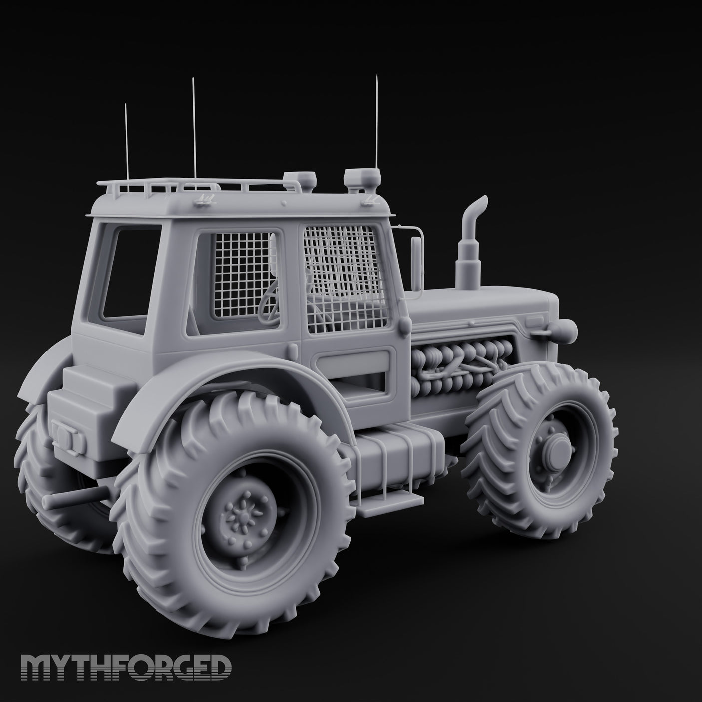 Cage-Windowed Antenna-Rigged Apocalypse Tractor Miniature for Dungeons and Dragons, Pathfinder or other TTRPGs