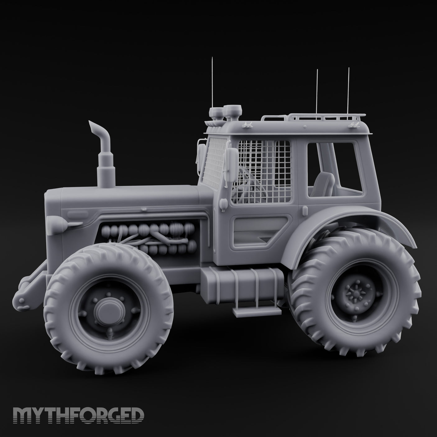 Cage-Windowed Antenna-Rigged Apocalypse Tractor Miniature for Dungeons and Dragons, Pathfinder or other TTRPGs