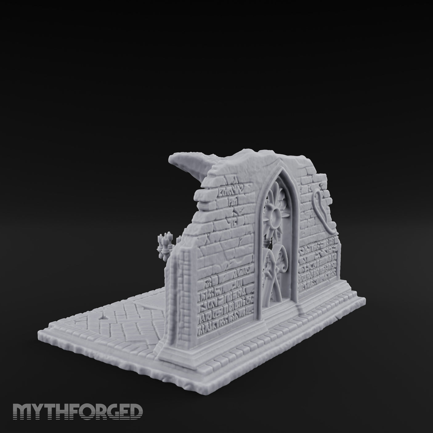 Candelabra-Flanked Filigree-Gated Gothic Cathedral Doorway Ruins Miniature for Dungeons and Dragons, Pathfinder or other TTRPGs