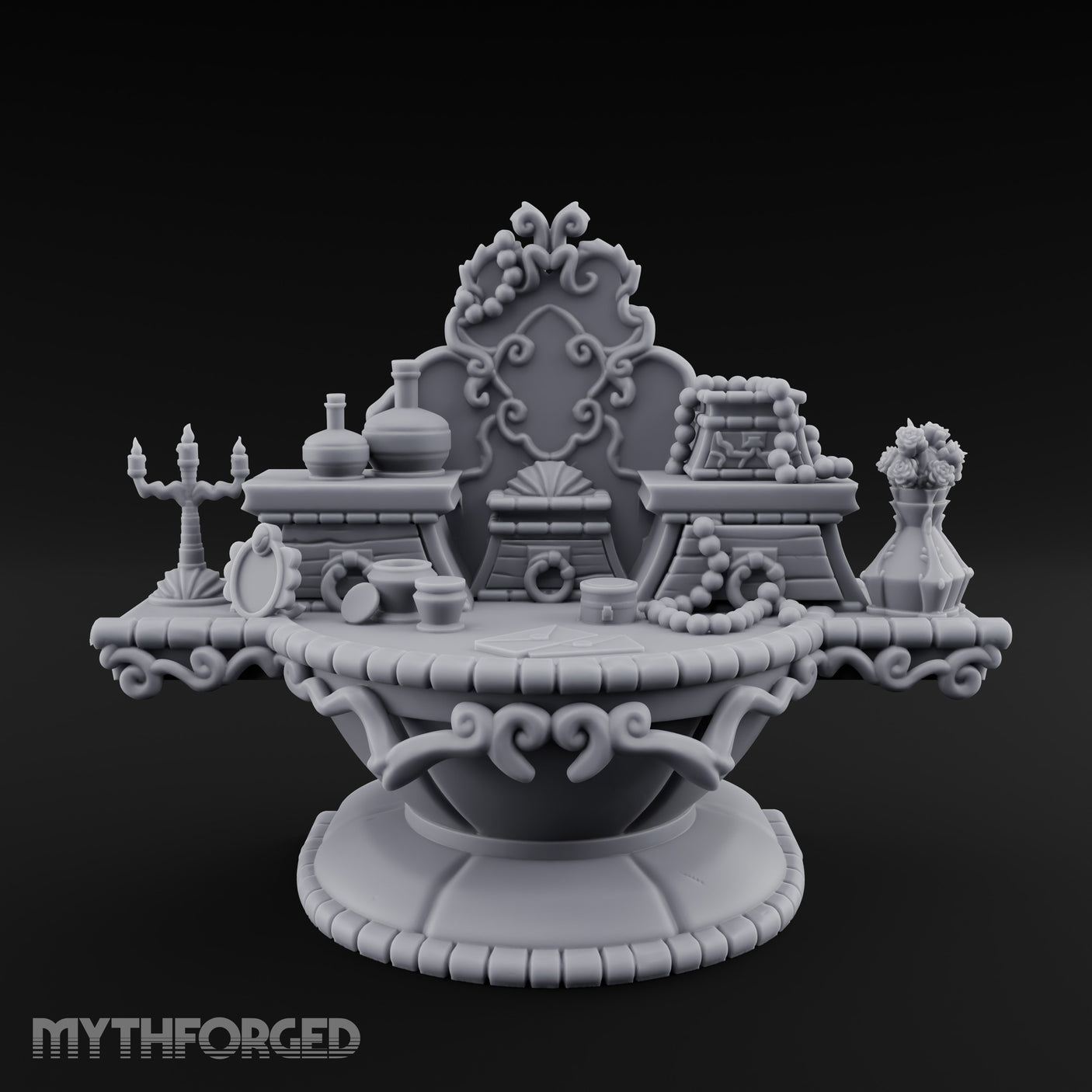 Candelabra-Lit Potion-Strewn Noble Vanity Table Miniature for Dungeons and Dragons, Pathfinder or other TTRPGs