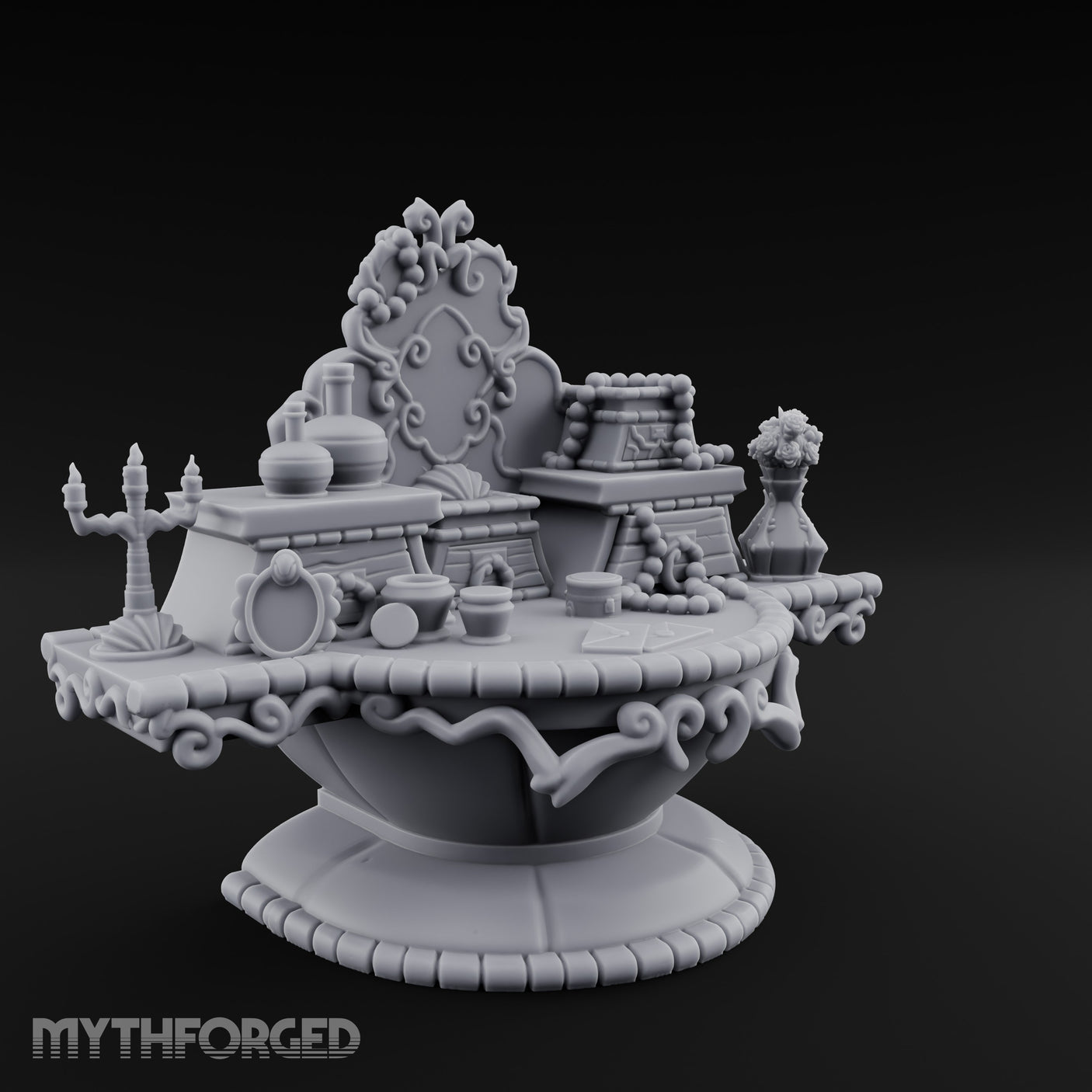 Candelabra-Lit Potion-Strewn Noble Vanity Table Miniature for Dungeons and Dragons, Pathfinder or other TTRPGs