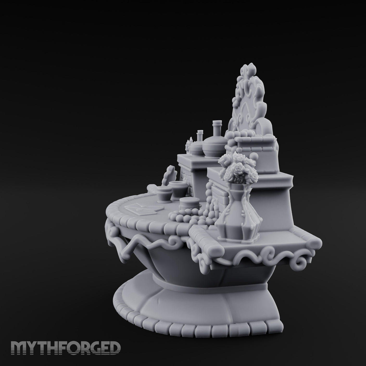 Candelabra-Lit Potion-Strewn Noble Vanity Table Miniature for Dungeons and Dragons, Pathfinder or other TTRPGs