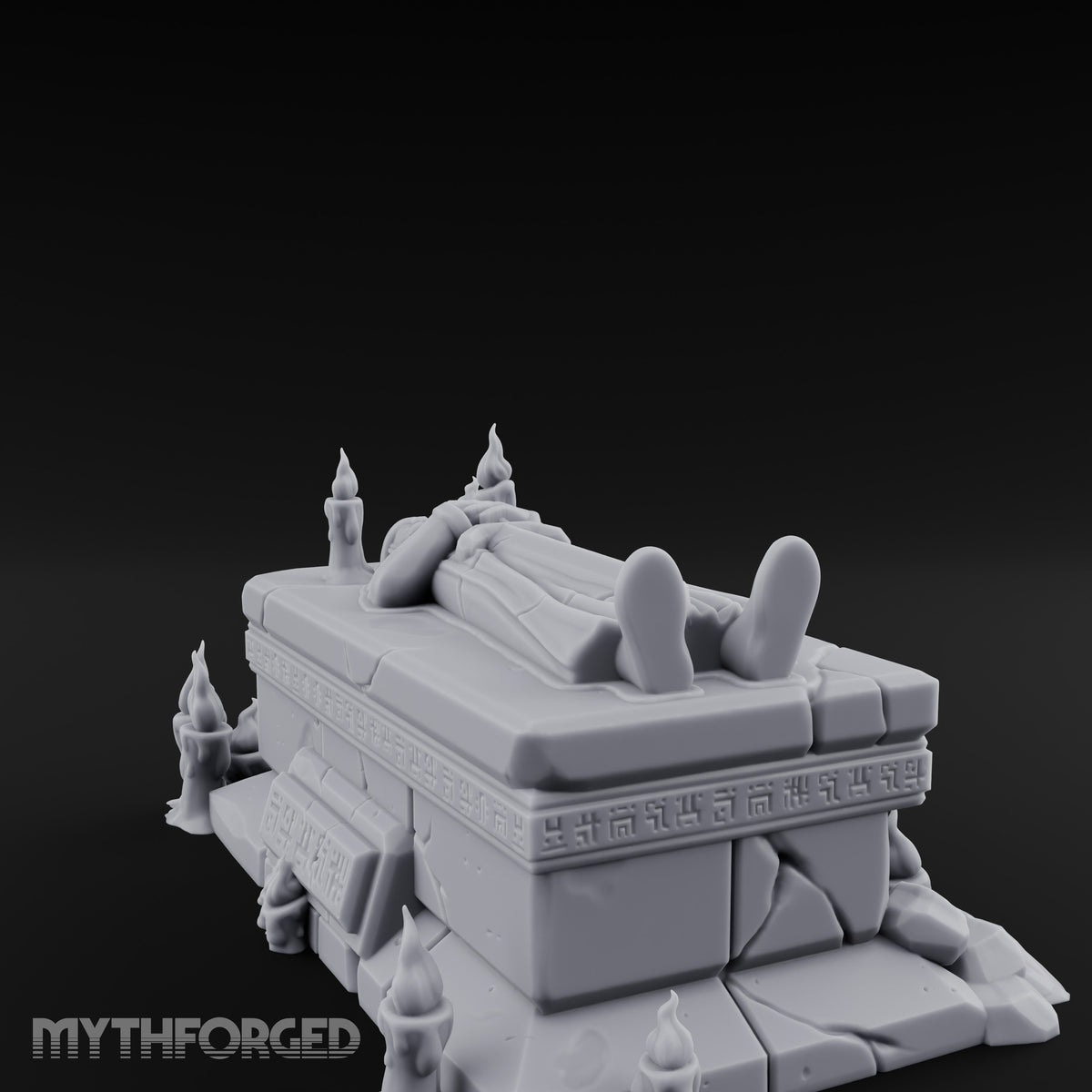 Candle-Circled Rune-Banded Funerary Tomb Effigy Miniature for Dungeons and Dragons, Pathfinder or other TTRPGs