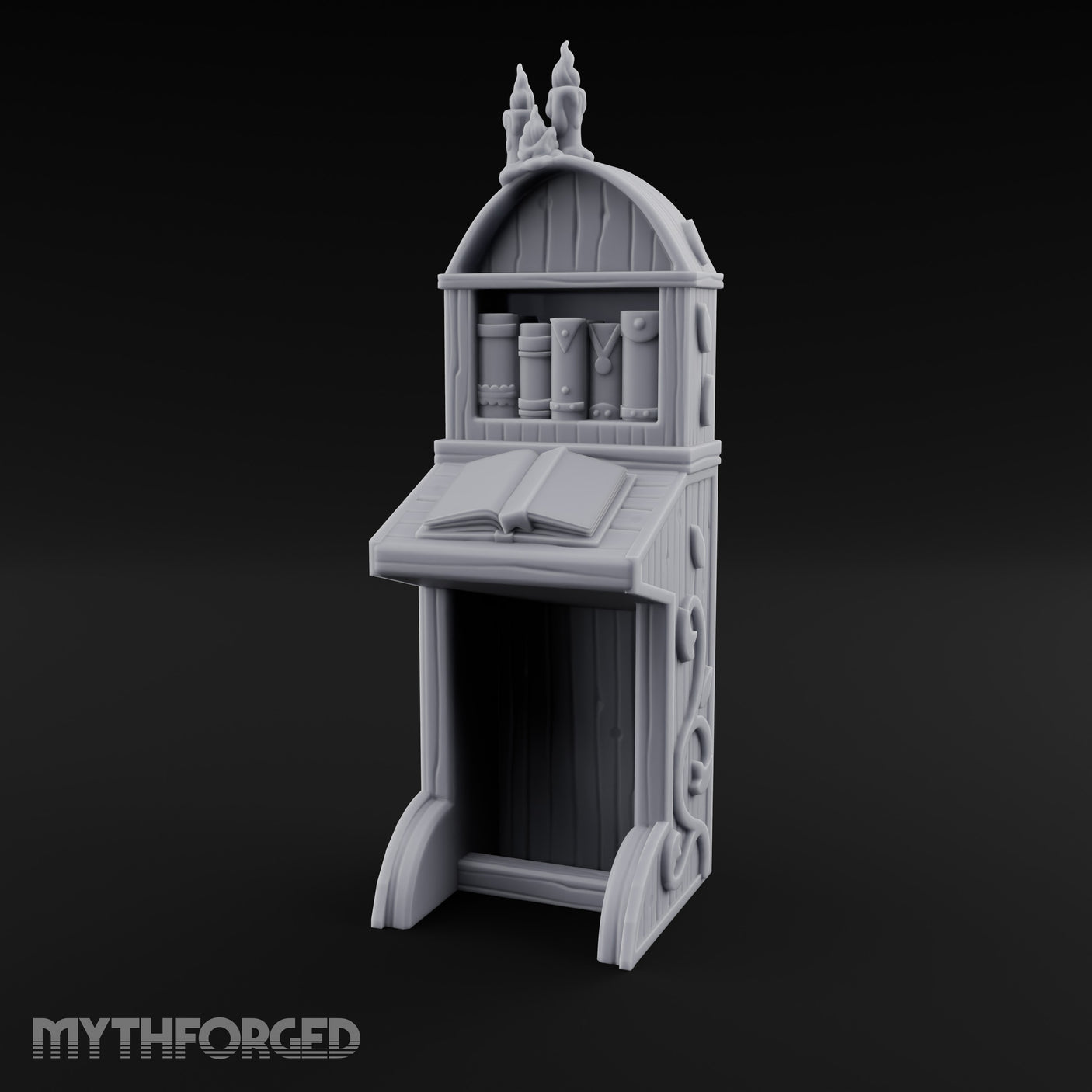 Candle-Crowned Tome-Racked Scholar's Secretary Desk Miniature for Dungeons and Dragons, Pathfinder or other TTRPGs
