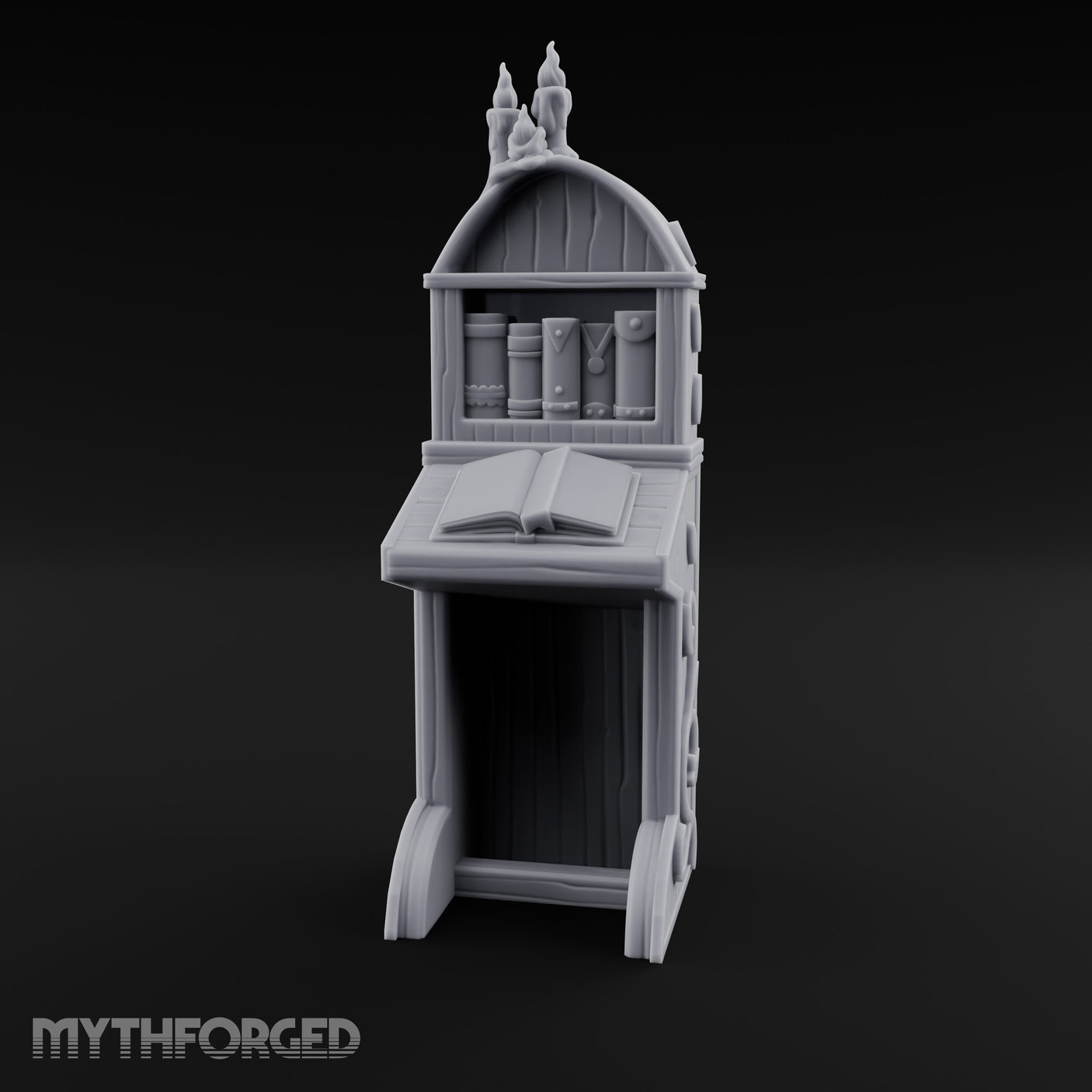 Candle-Crowned Tome-Racked Scholar's Secretary Desk Miniature for Dungeons and Dragons, Pathfinder or other TTRPGs