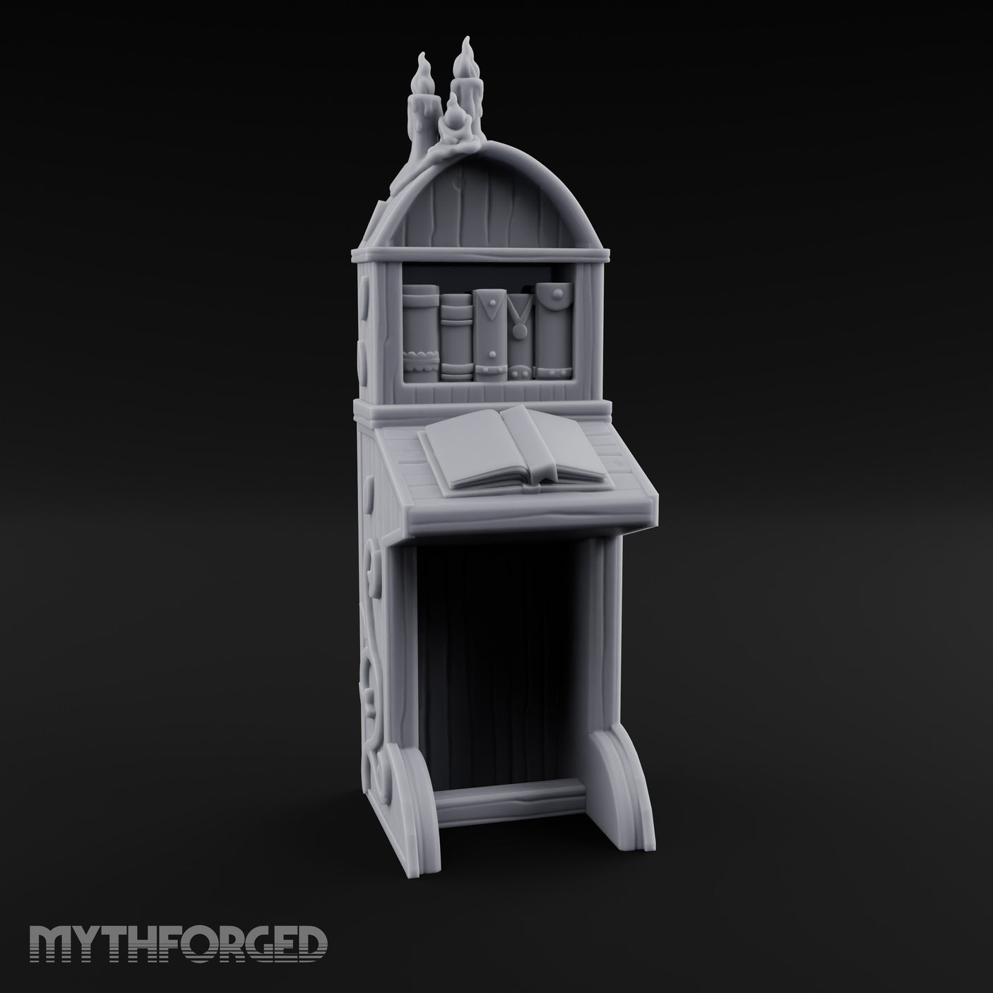 Candle-Crowned Tome-Racked Scholar's Secretary Desk Miniature for Dungeons and Dragons, Pathfinder or other TTRPGs