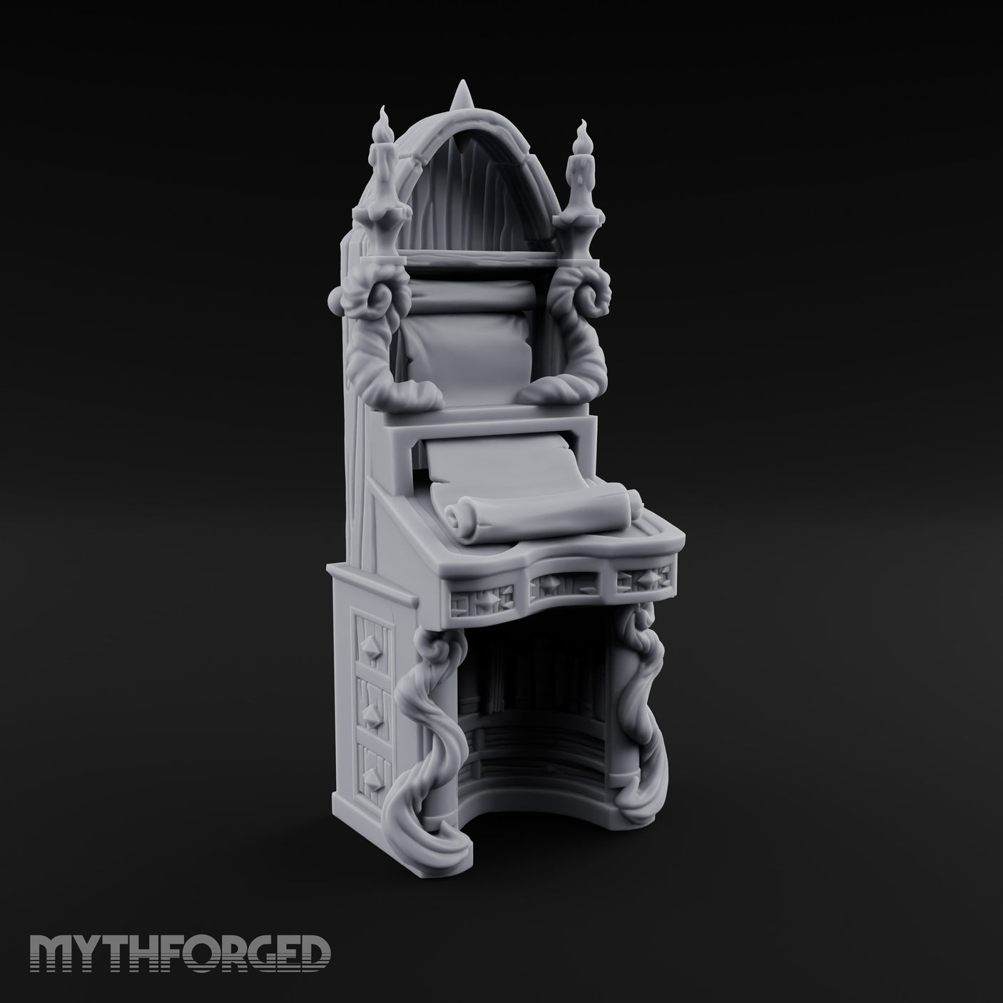 Candle-Flanked Scroll-Rested Gothic Scribe Desk gallery 1