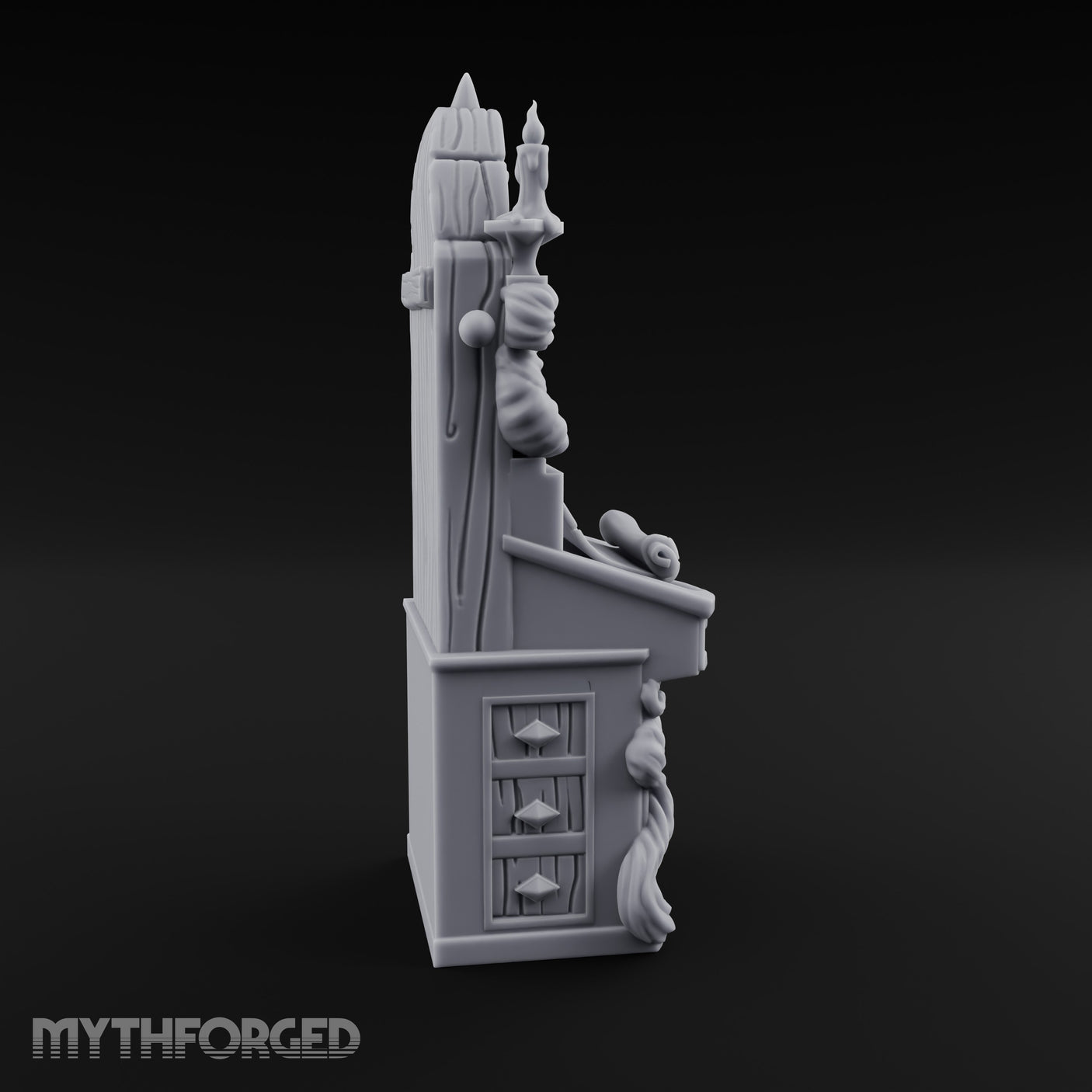 Candle-Flanked Scroll-Rested Gothic Scribe Desk gallery 3