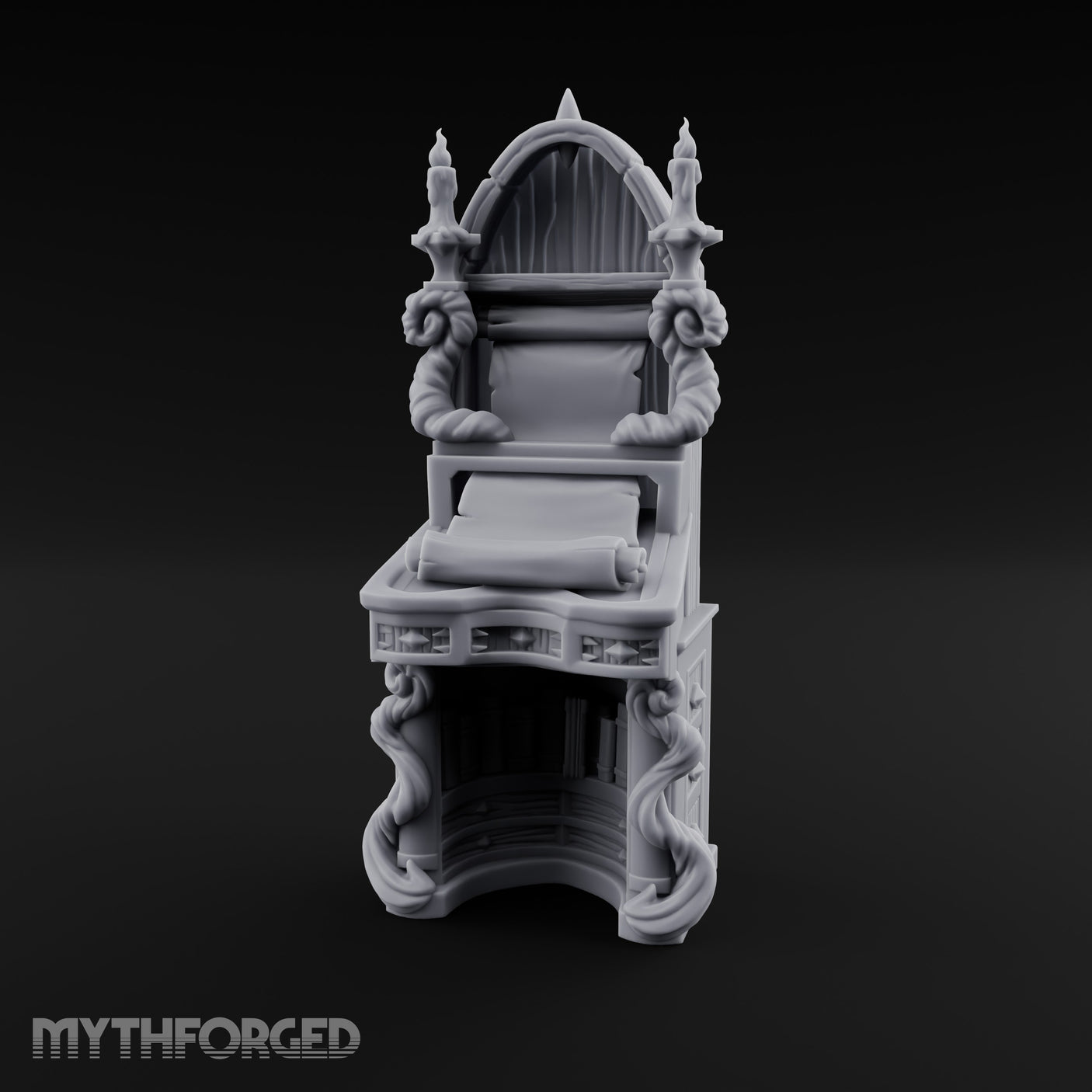 Candle-Flanked Scroll-Rested Gothic Scribe Desk gallery 8