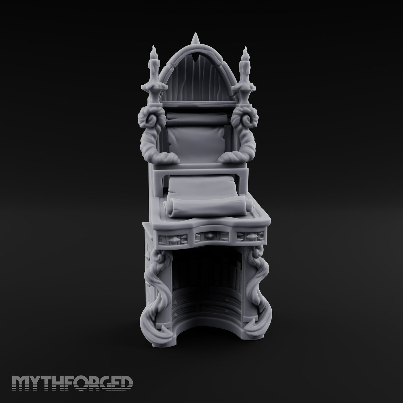 Candle-Flanked Scroll-Rested Gothic Scribe Desk gallery 9