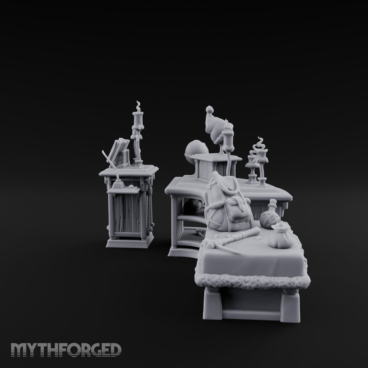 Candle-Lit Curiosity-Packed Climbing Gear Shop Counter Miniature for Dungeons and Dragons, Pathfinder or other TTRPGs