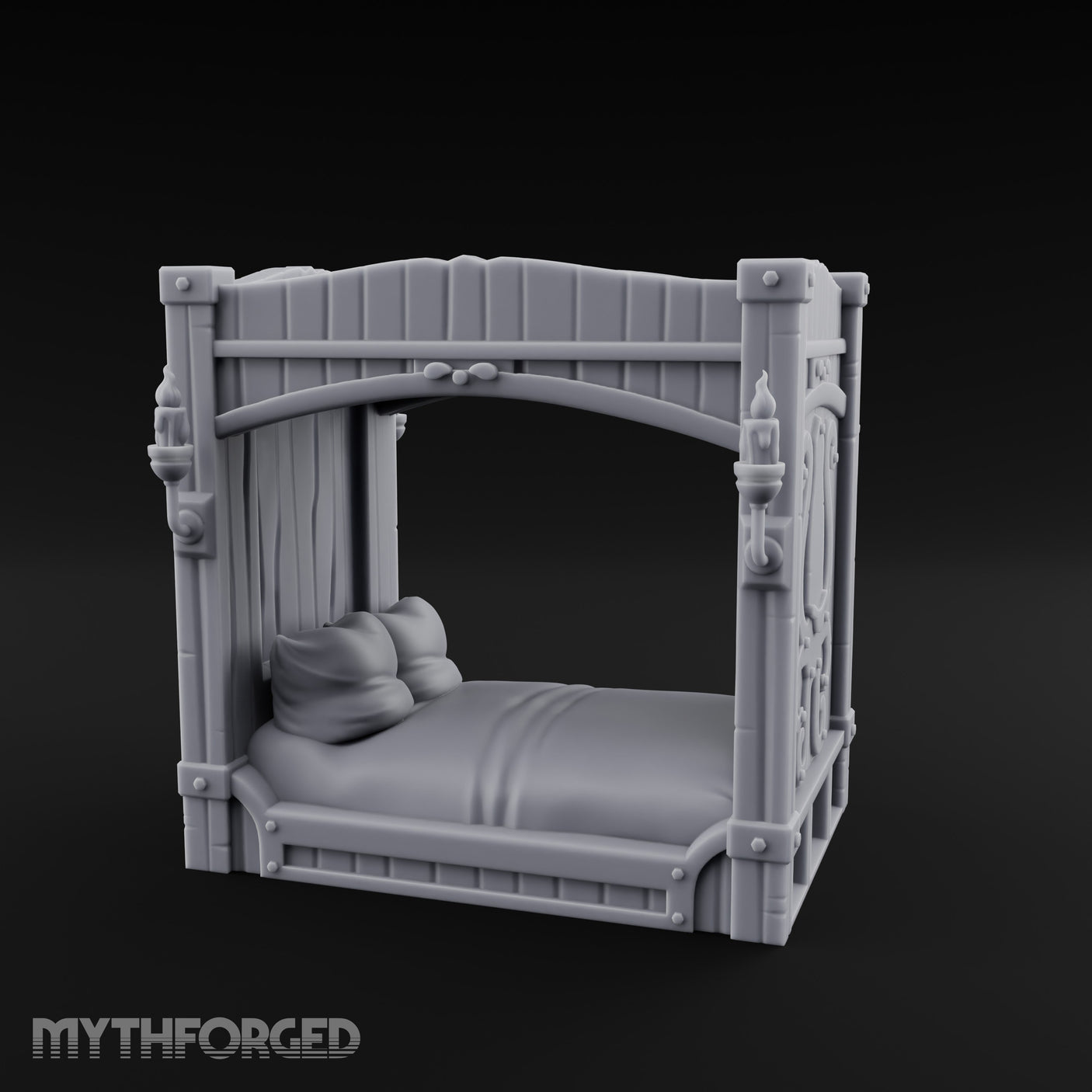 Candle-Sconce Tentacle-Carved Captain's Four-Poster Bed Miniature for Dungeons and Dragons, Pathfinder or other TTRPGs