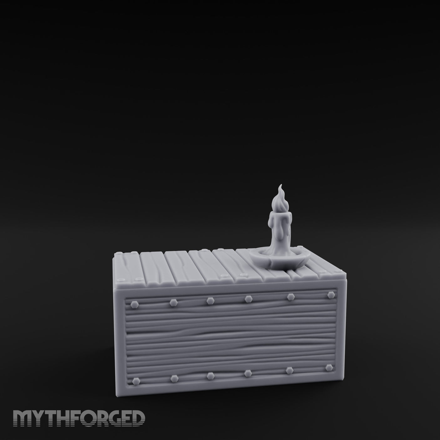 Candle-Topped Rivet-Planked Storage Trunk Miniature for Dungeons and Dragons, Pathfinder or other TTRPGs